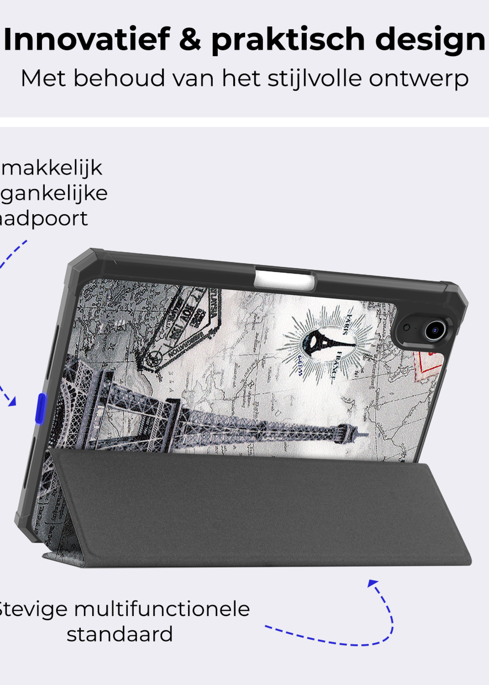 BTH BTH iPad Mini 7 Hoesje Met Uitsparing Voor Apple Pencil - Eiffeltoren
