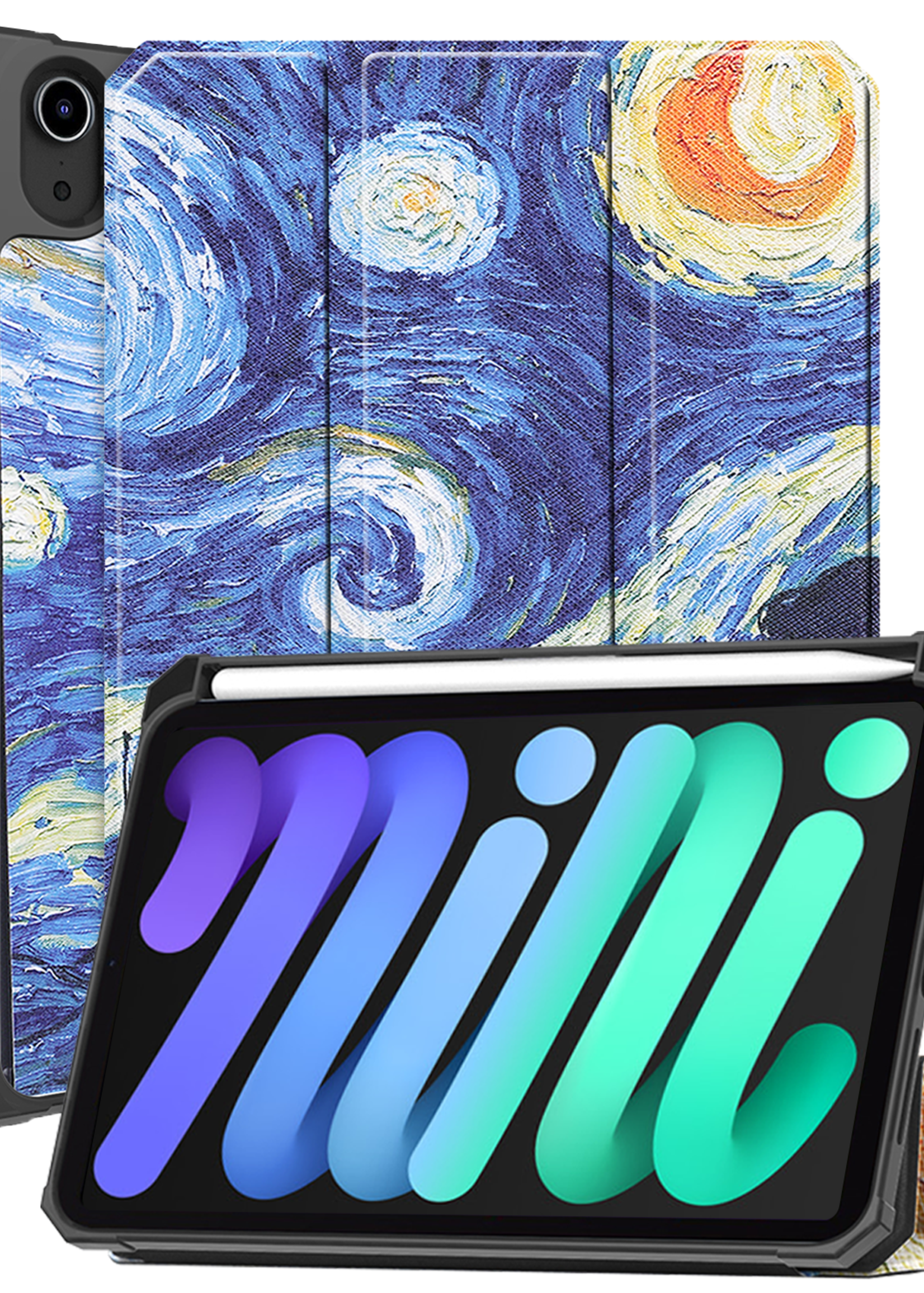 BTH BTH iPad Mini 7 Hoesje Met Uitsparing Voor Apple Pencil - Sterrenhemel