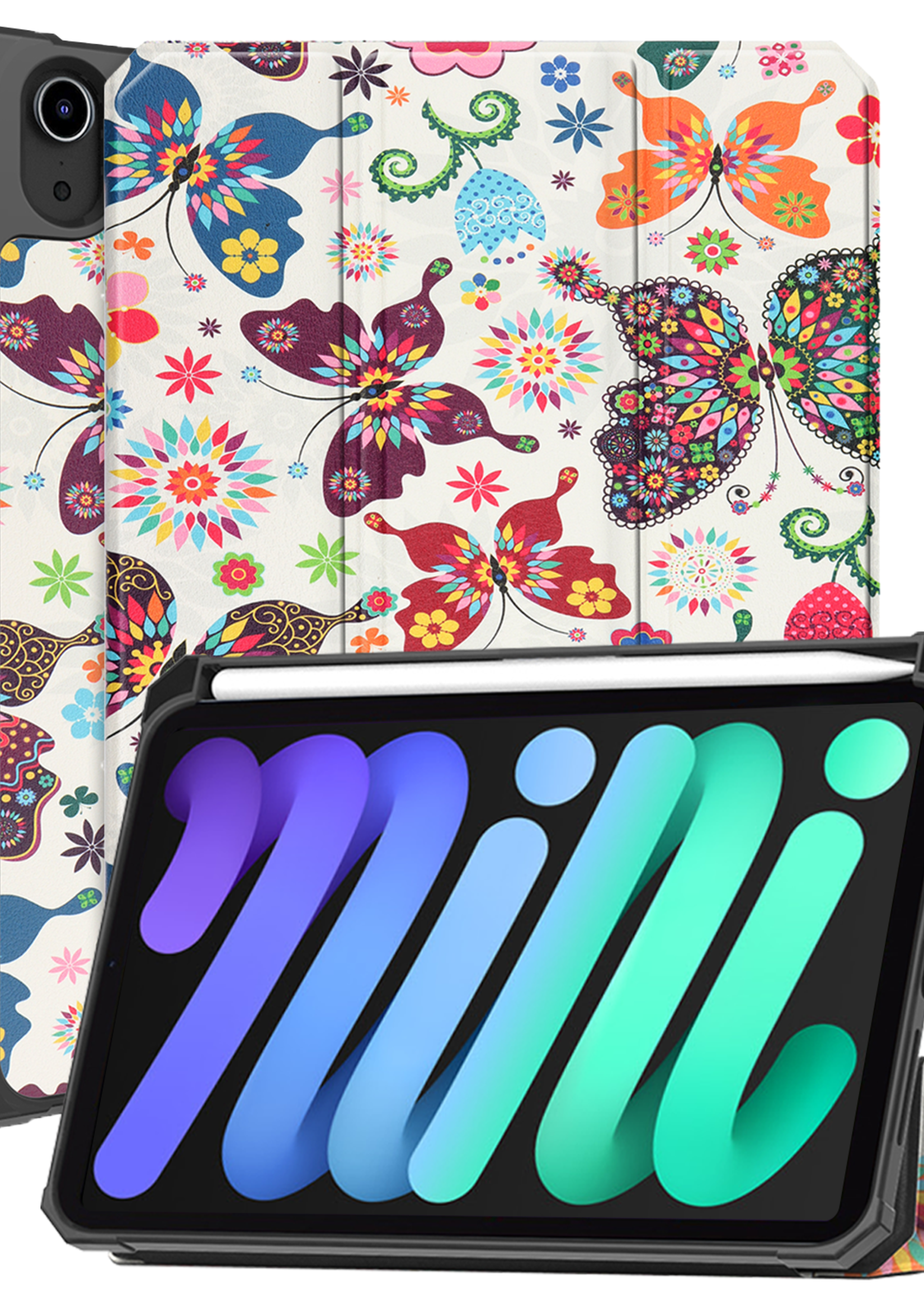 BTH BTH iPad Mini 7 Hoesje Met Uitsparing Voor Apple Pencil - Vlinders