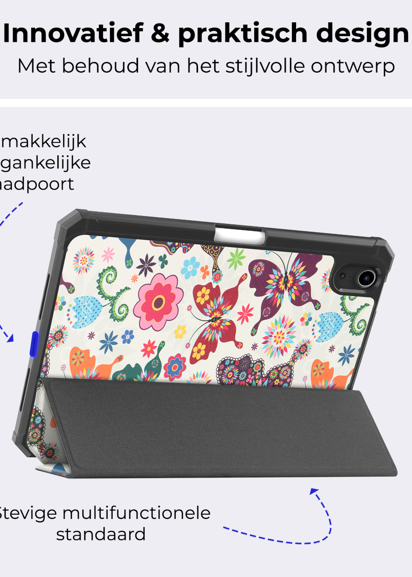 BTH BTH iPad Mini 7 Hoesje Met Uitsparing Voor Apple Pencil - Vlinders
