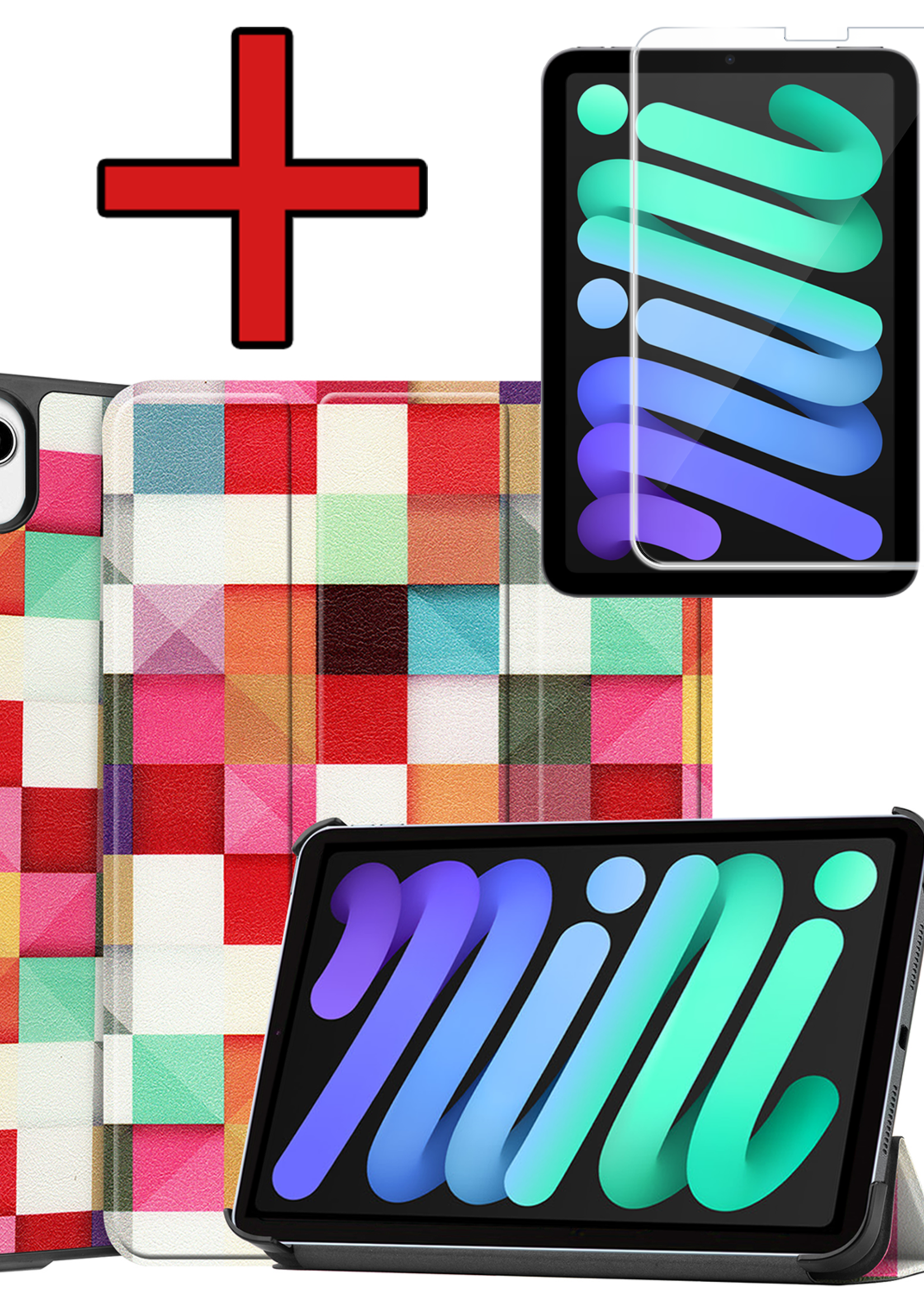 BTH BTH iPad Mini 7 Hoesje Met Screenprotector - Blokken
