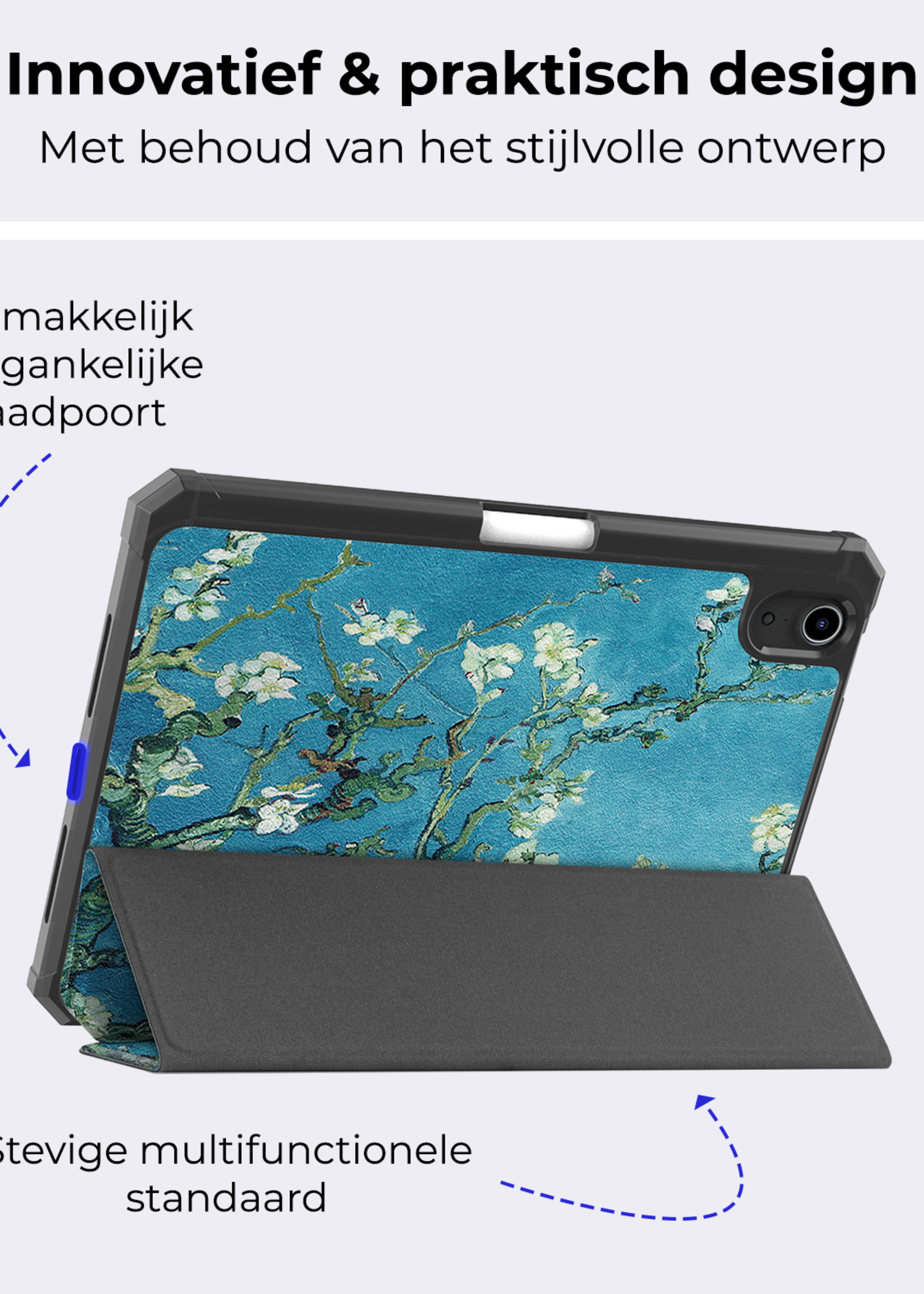 BTH BTH iPad Mini 7 Hoesje Met Uitsparing Apple Pencil En Met Screenprotector - Witte Bloesem