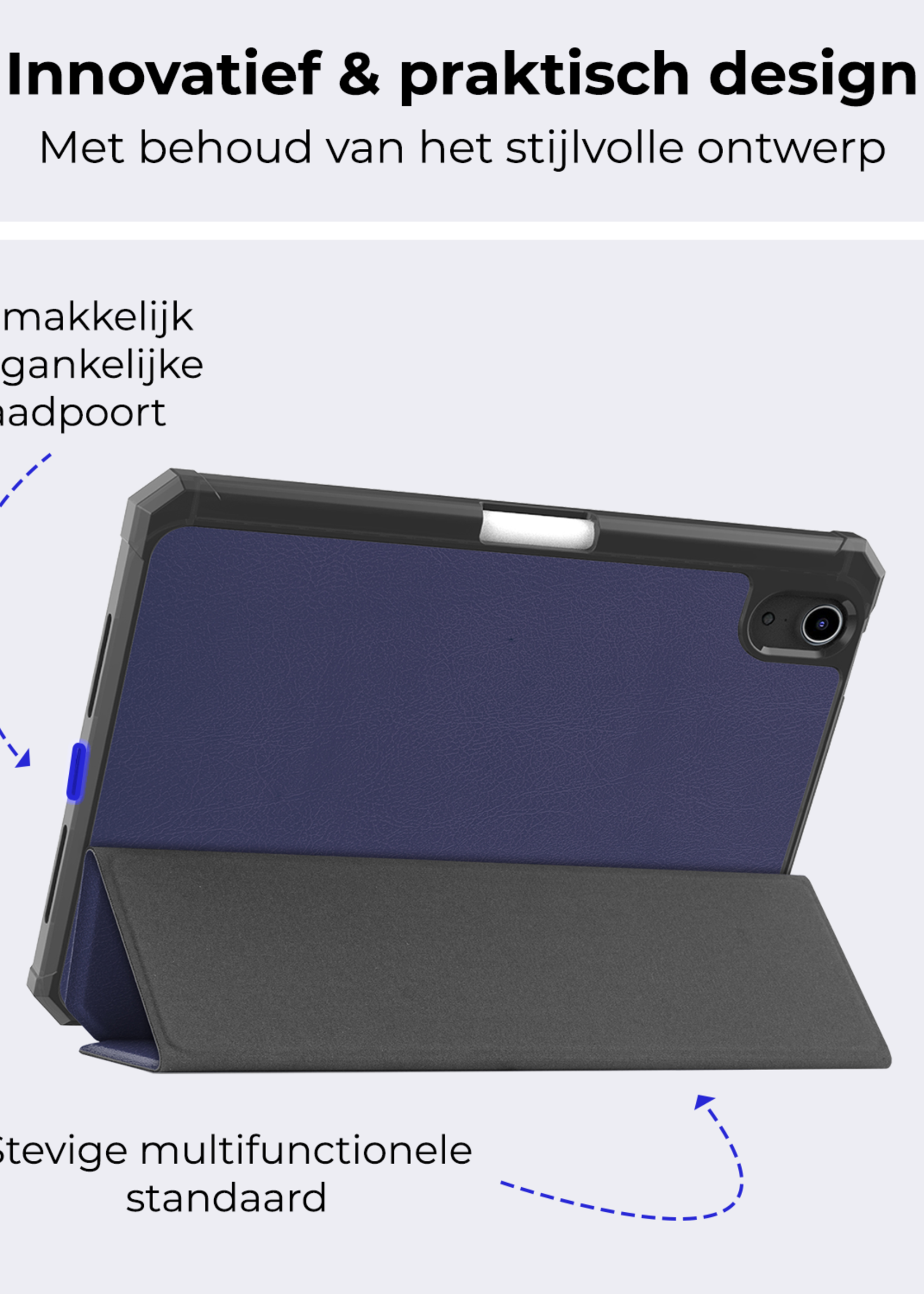 BTH BTH iPad Mini 7 Hoesje Met Uitsparing Apple Pencil En Met Screenprotector - Donkerblauw