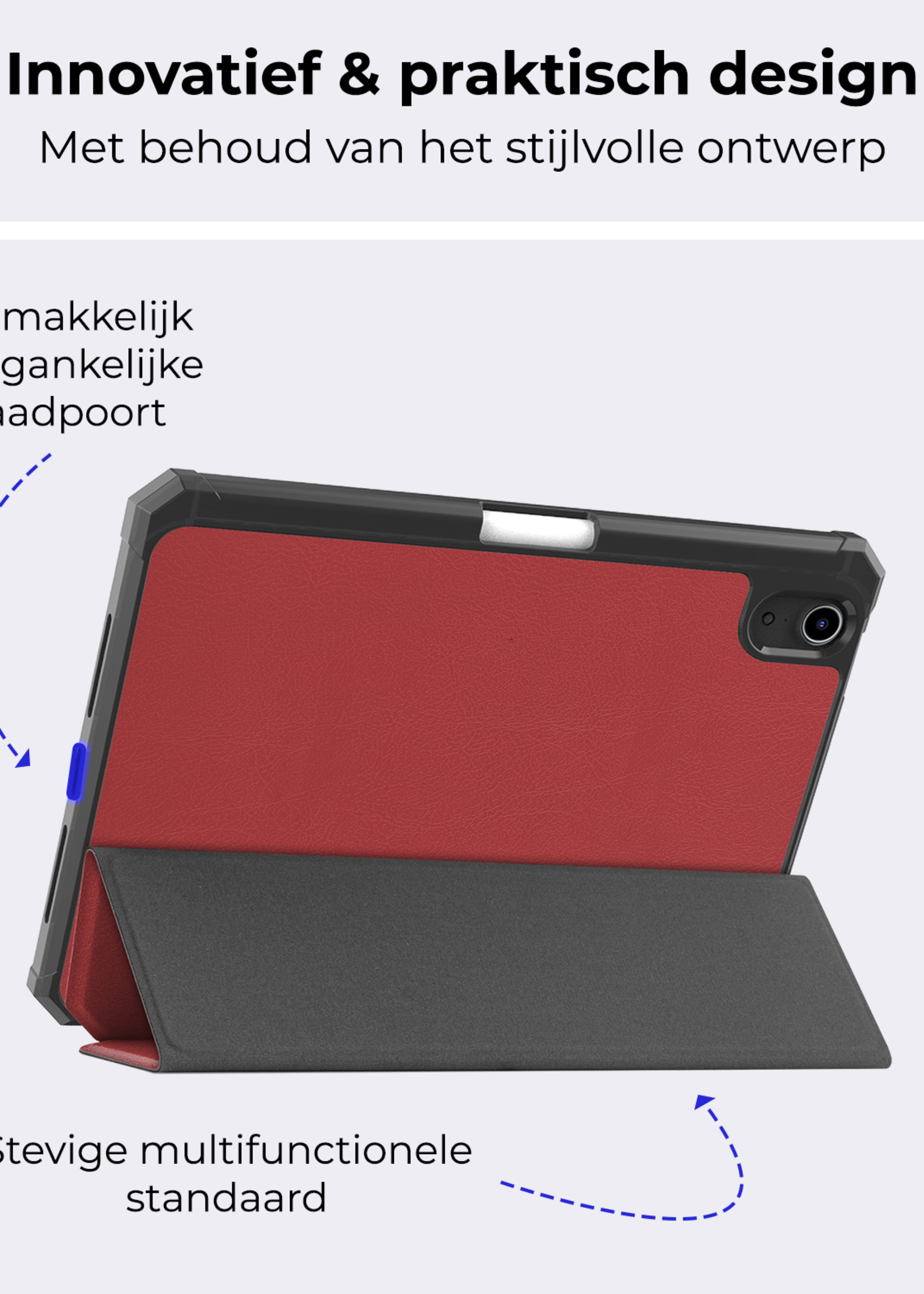 BTH BTH iPad Mini 7 Hoesje Met Uitsparing Apple Pencil En Met Screenprotector - Donkerrood