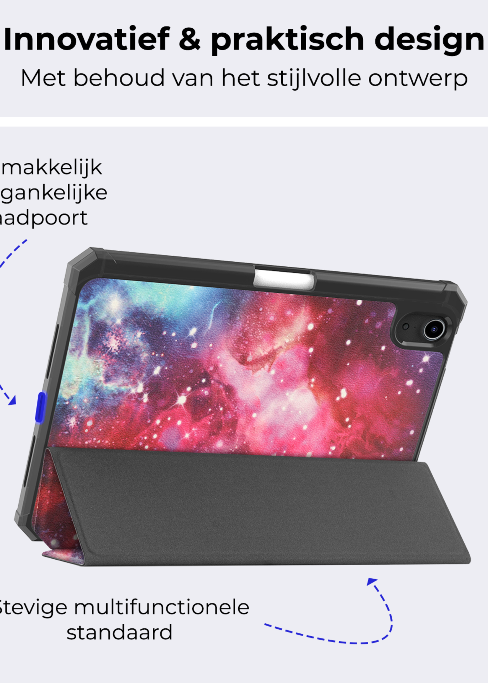 BTH BTH iPad Mini 7 Hoesje Met Uitsparing Apple Pencil En Met Screenprotector - Galaxy