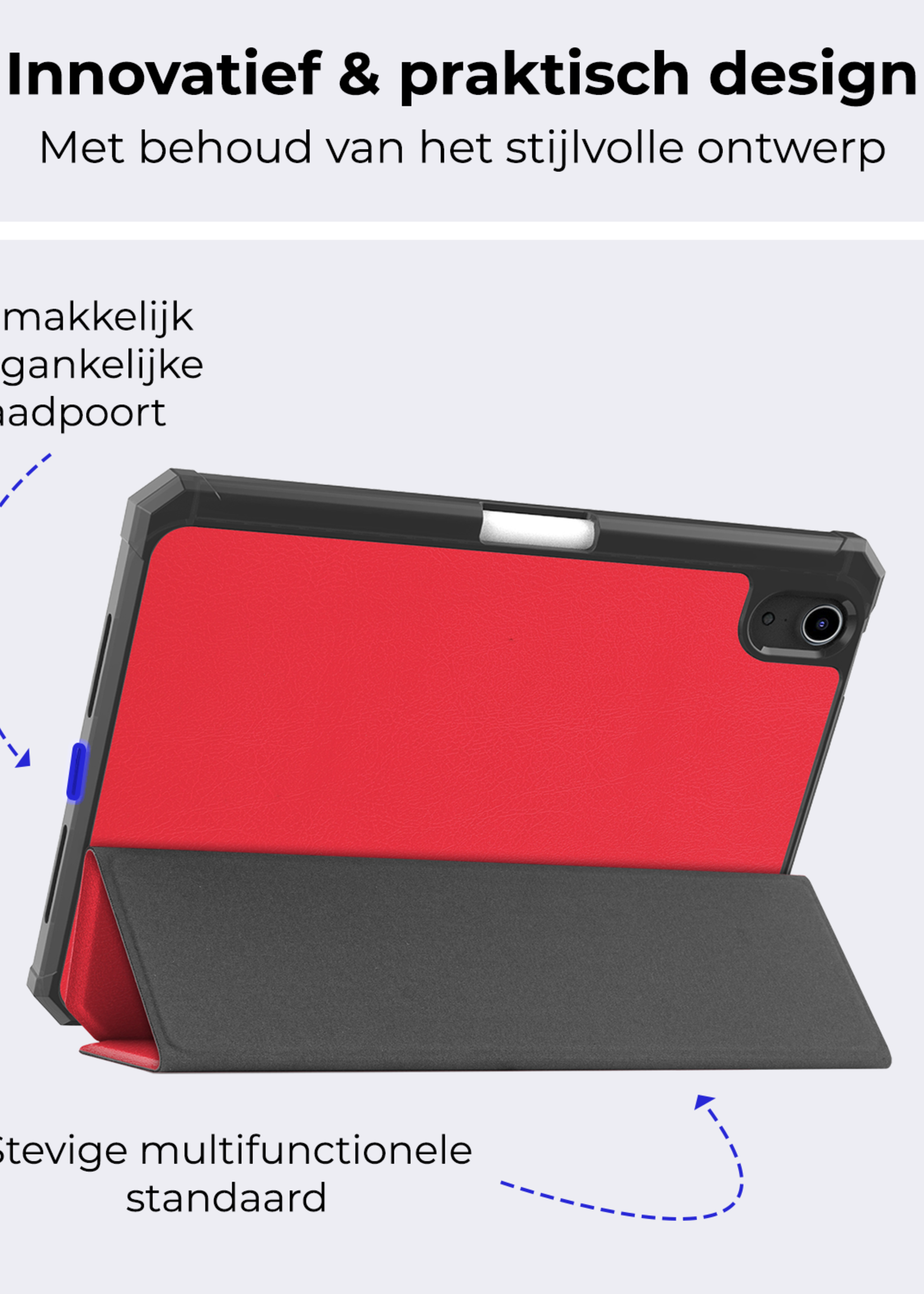 BTH BTH iPad Mini 7 Hoesje Met Uitsparing Apple Pencil En Met Screenprotector - Rood