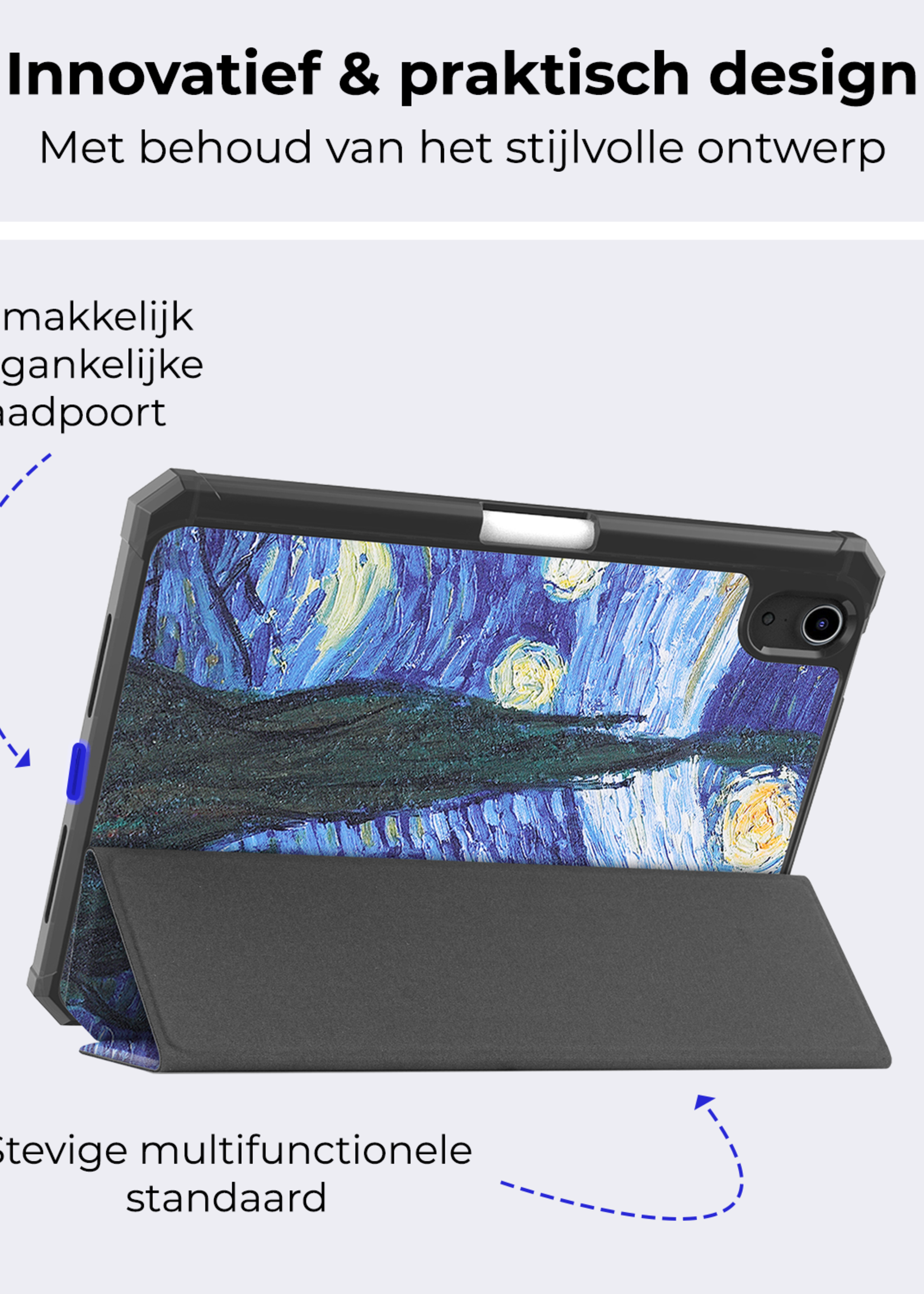 BTH BTH iPad Mini 7 Hoesje Met Uitsparing Apple Pencil En Met Screenprotector - Sterrenhemel