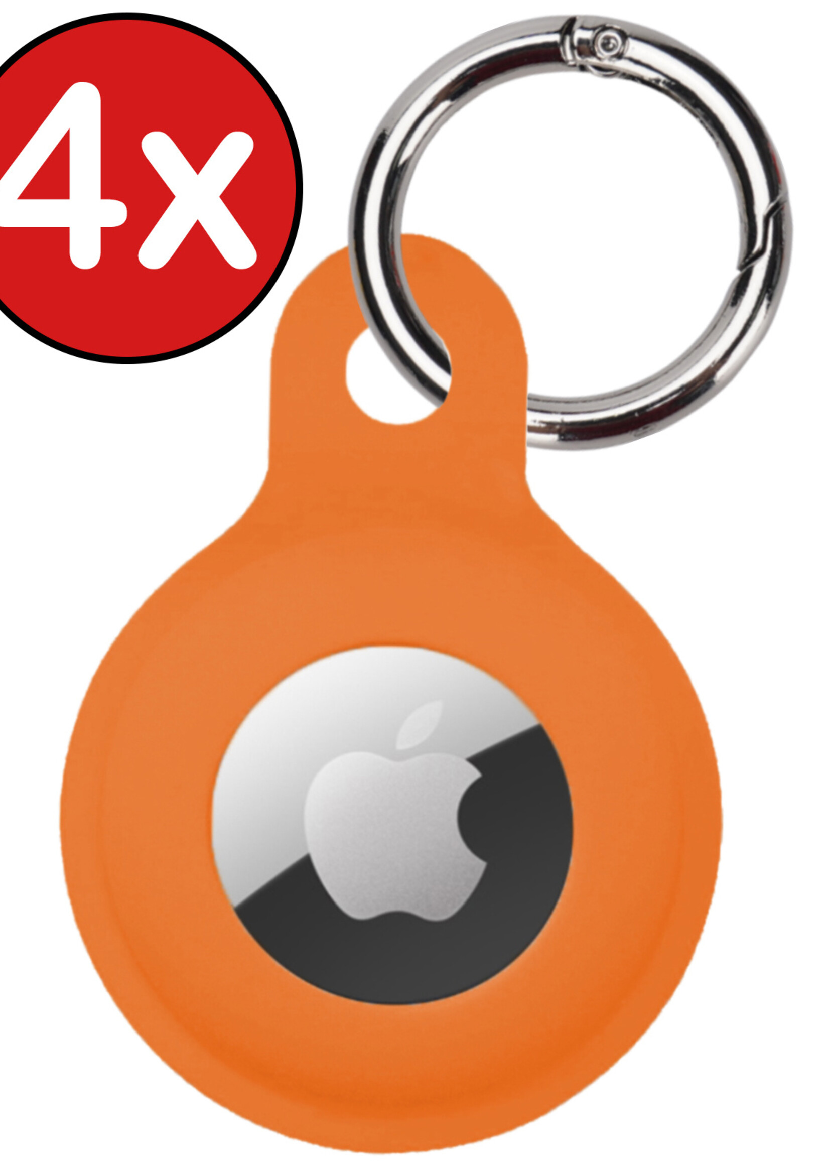 BTH Hoesje Geschikt voor Apple AirTag Sleutelhanger Hoesje Siliconen Hanger - Hoesje Geschikt voor Apple AirTag Hanger Sleutelhanger Hoesje - Oranje - 4 PACK