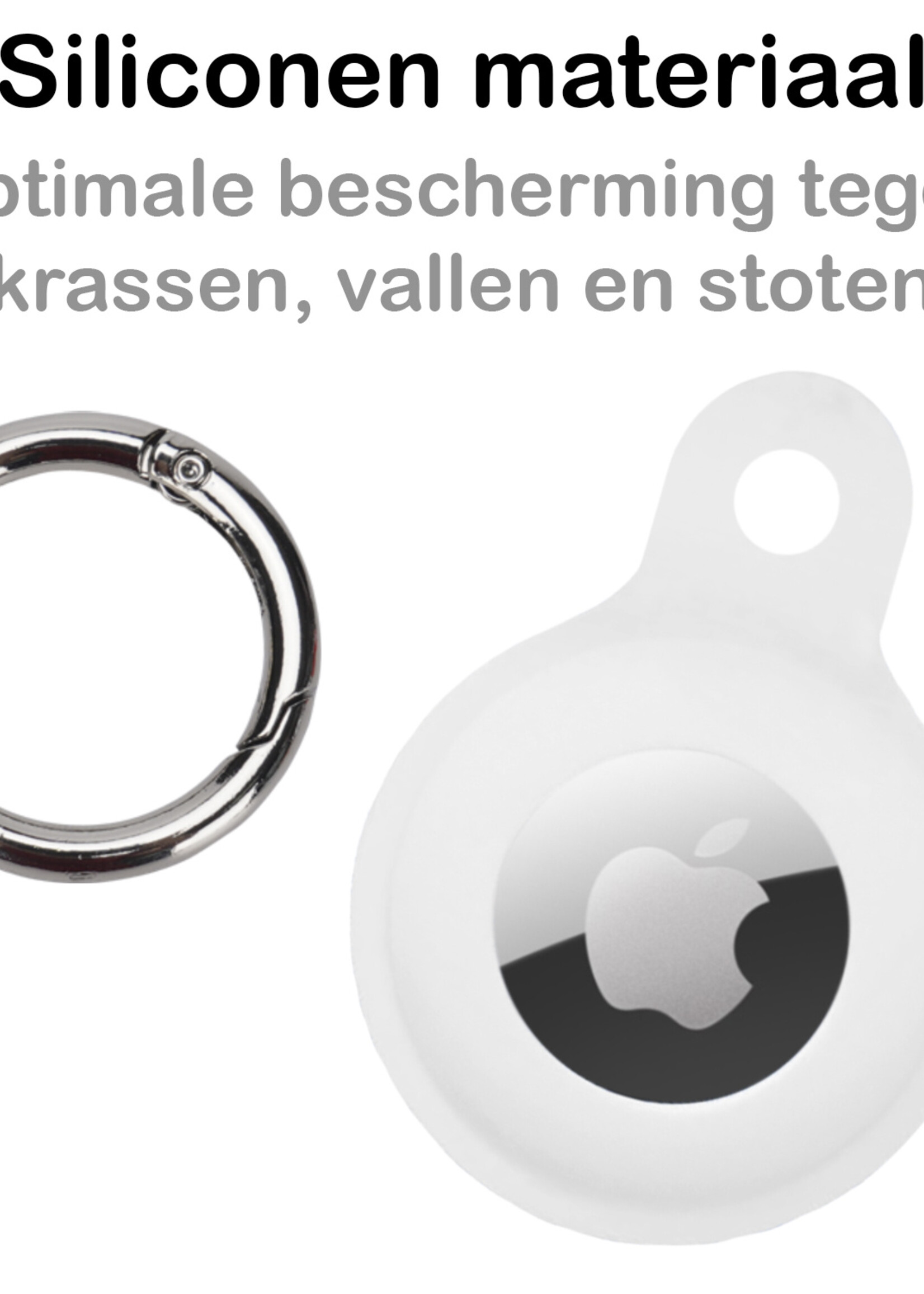 BTH Hoesje Geschikt voor Apple AirTag Sleutelhanger Hoesje Siliconen Hanger - Hoesje Geschikt voor Apple AirTag Hanger Sleutelhanger Hoesje - Wit - 4 PACK