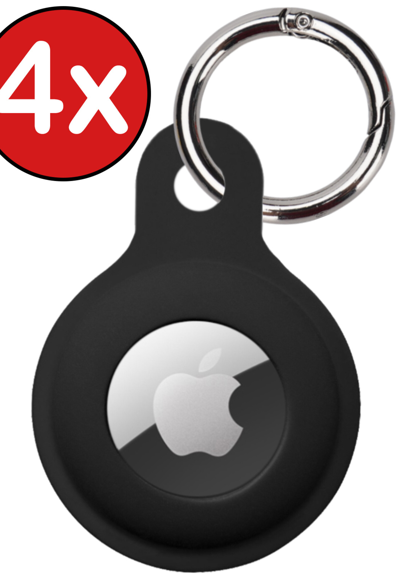BTH Hoesje Geschikt voor Apple AirTag Sleutelhanger Hoesje Siliconen Hanger - Hoesje Geschikt voor Apple AirTag Hanger Sleutelhanger Hoesje - Zwart - 4 PACK