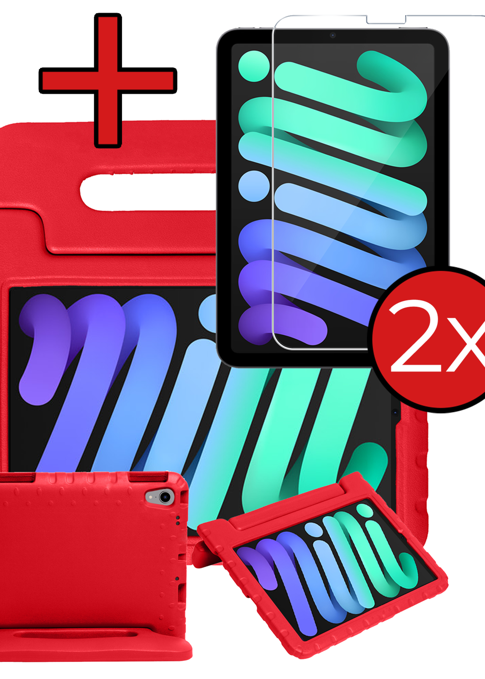BTH BTH iPad Mini 7 Kinderhoes Met 2x Screenprotector - Rood
