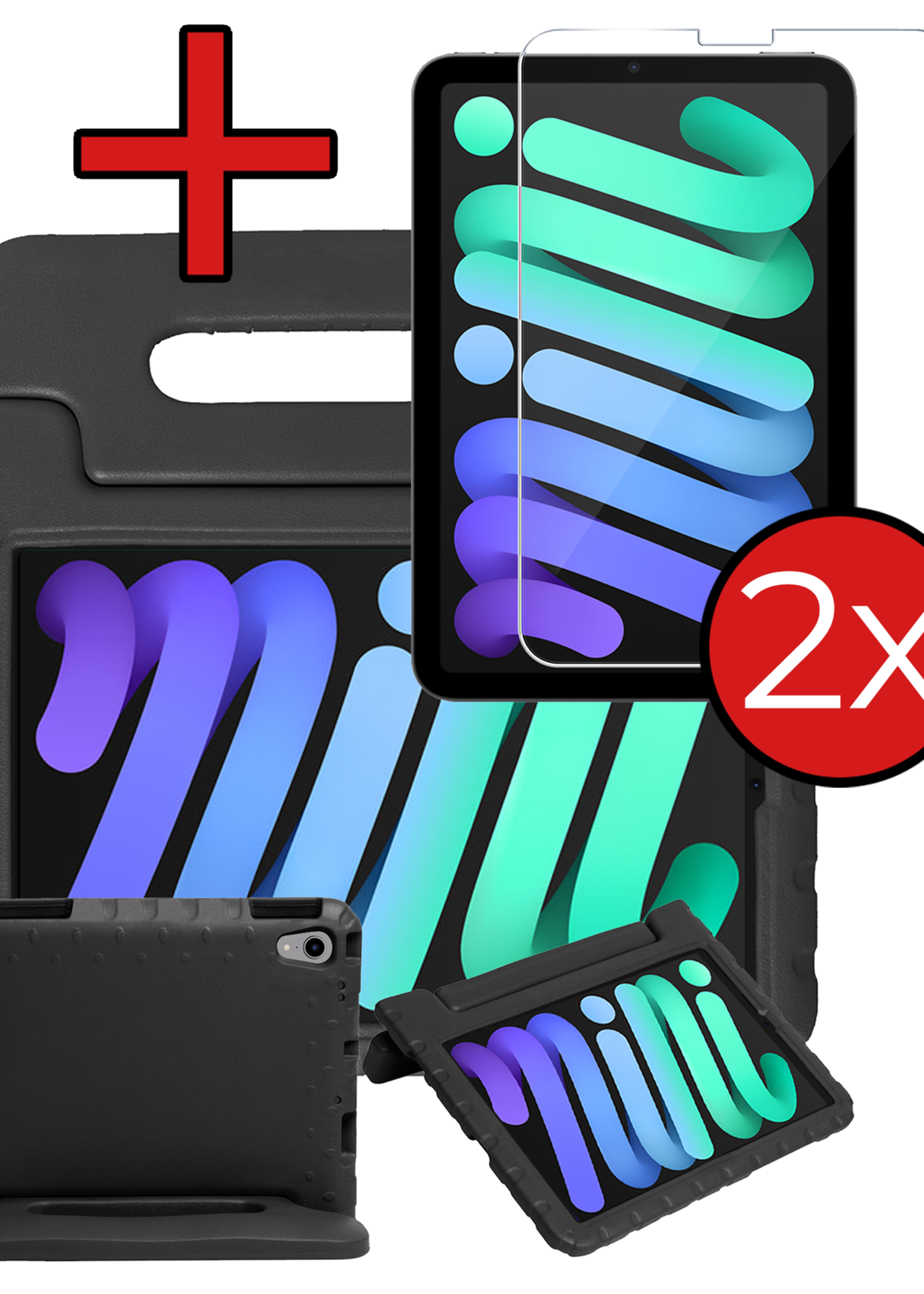 BTH BTH iPad Mini 7 Kinderhoes Met 2x Screenprotector - Zwart