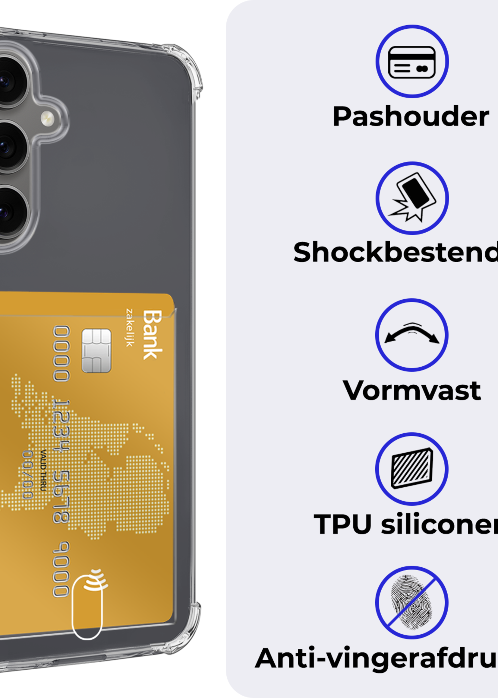 BTH Hoesje Geschikt voor Samsung S24 FE Hoesje Met Pasjeshouder Siliconen Case Met Kaarthouder Met Screenprotector - Hoes Geschikt voor Samsung Galaxy S24 FE Hoesje Shock Proof Case - Transparant