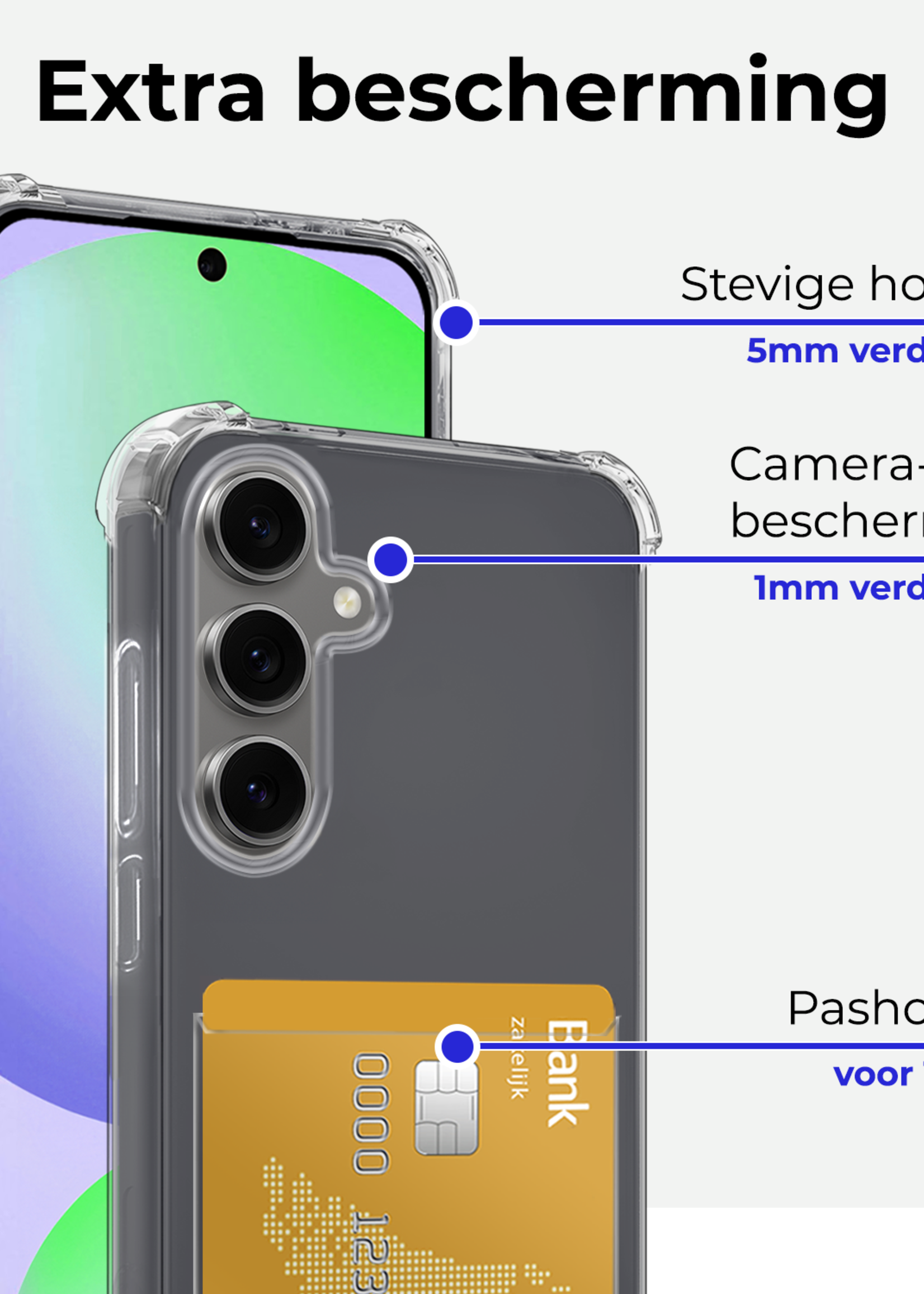 BTH Hoesje Geschikt voor Samsung S24 FE Hoesje Met Pasjeshouder Siliconen Case Met Kaarthouder Met Screenprotector - Hoes Geschikt voor Samsung Galaxy S24 FE Hoesje Shock Proof Case - Transparant