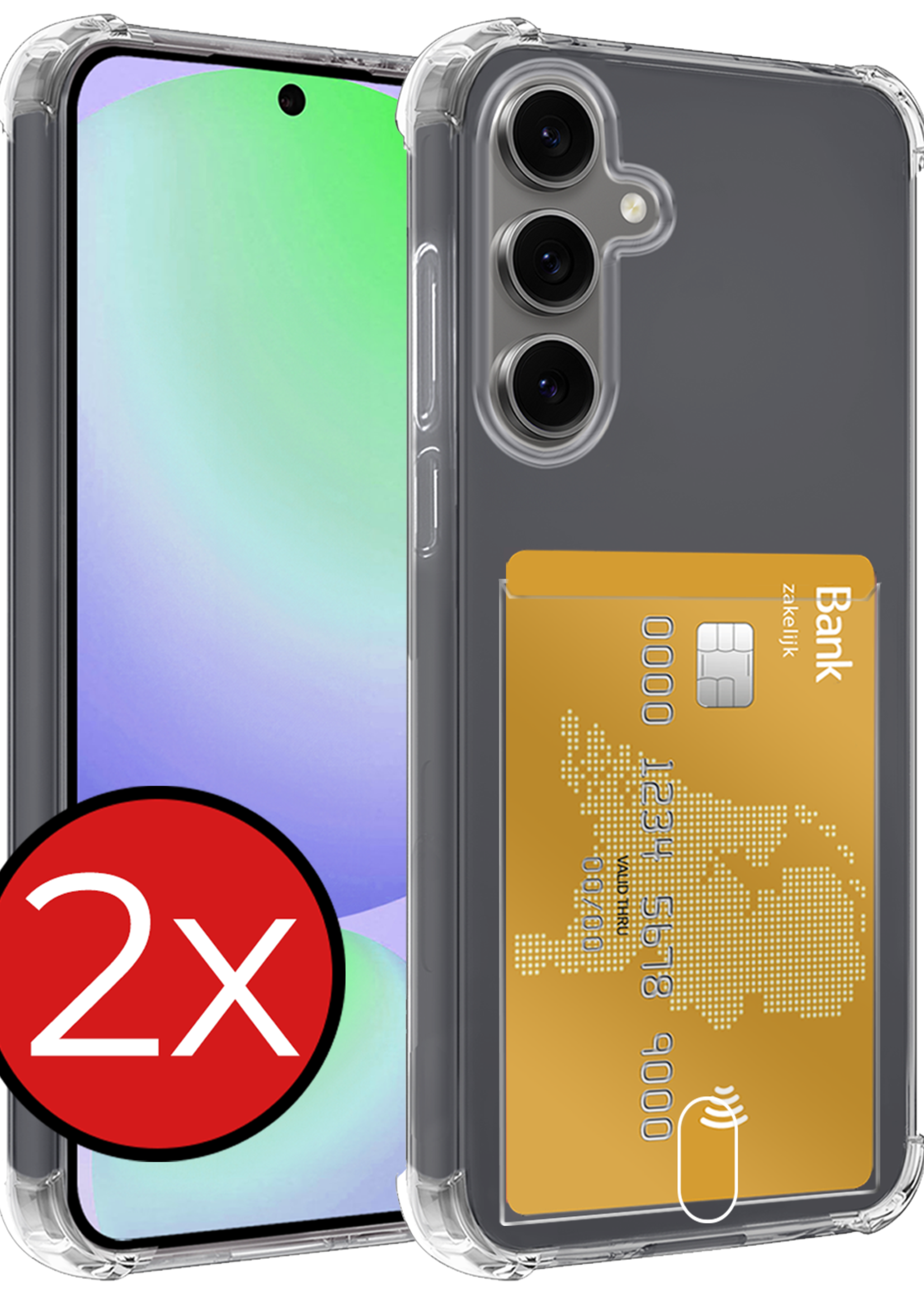 BTH Hoesje Geschikt voor Samsung S24 FE Hoesje Met Pasjeshouder Siliconen Case Met Kaarthouder - Hoes Geschikt voor Samsung Galaxy S24 FE Hoesje Shock Proof Case - Transparant - 2 PACK