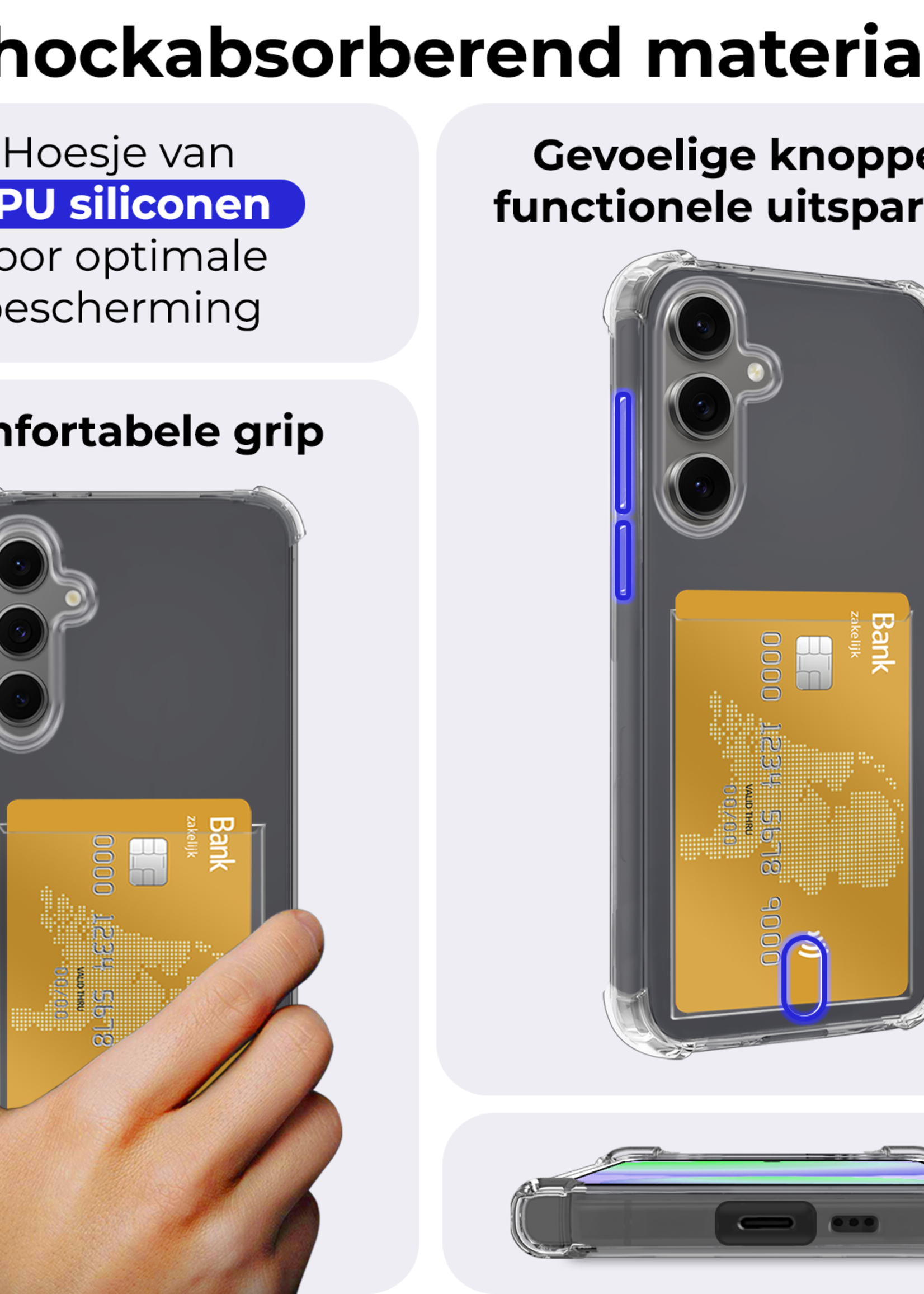 BTH Hoesje Geschikt voor Samsung S24 FE Hoesje Met Pasjeshouder Siliconen Case Met Kaarthouder - Hoes Geschikt voor Samsung Galaxy S24 FE Hoesje Shock Proof Case - Transparant - 2 PACK