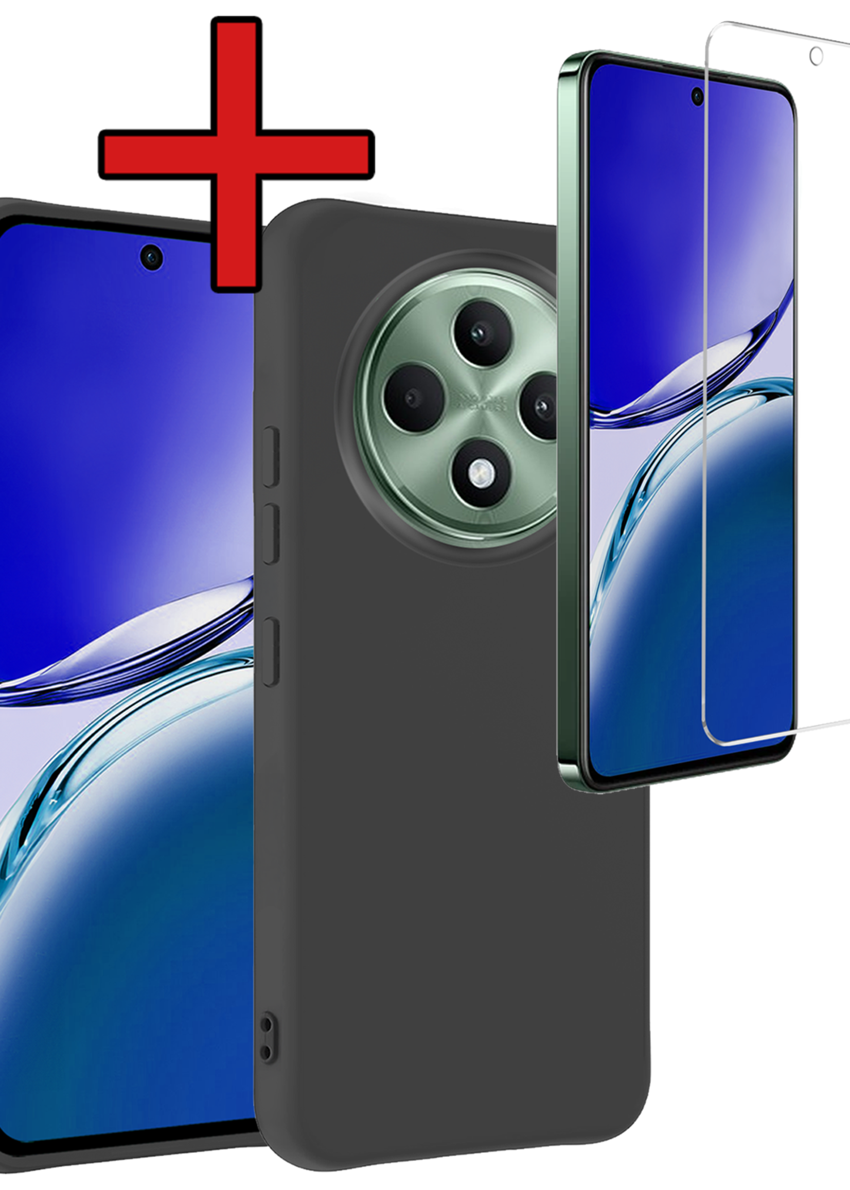 BTH BTH OPPO Reno 12F Hoesje Siliconen Met Screenprotector - Zwart