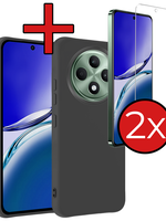 BTH BTH OPPO Reno 12F Hoesje Siliconen Met 2x Screenprotector - Zwart