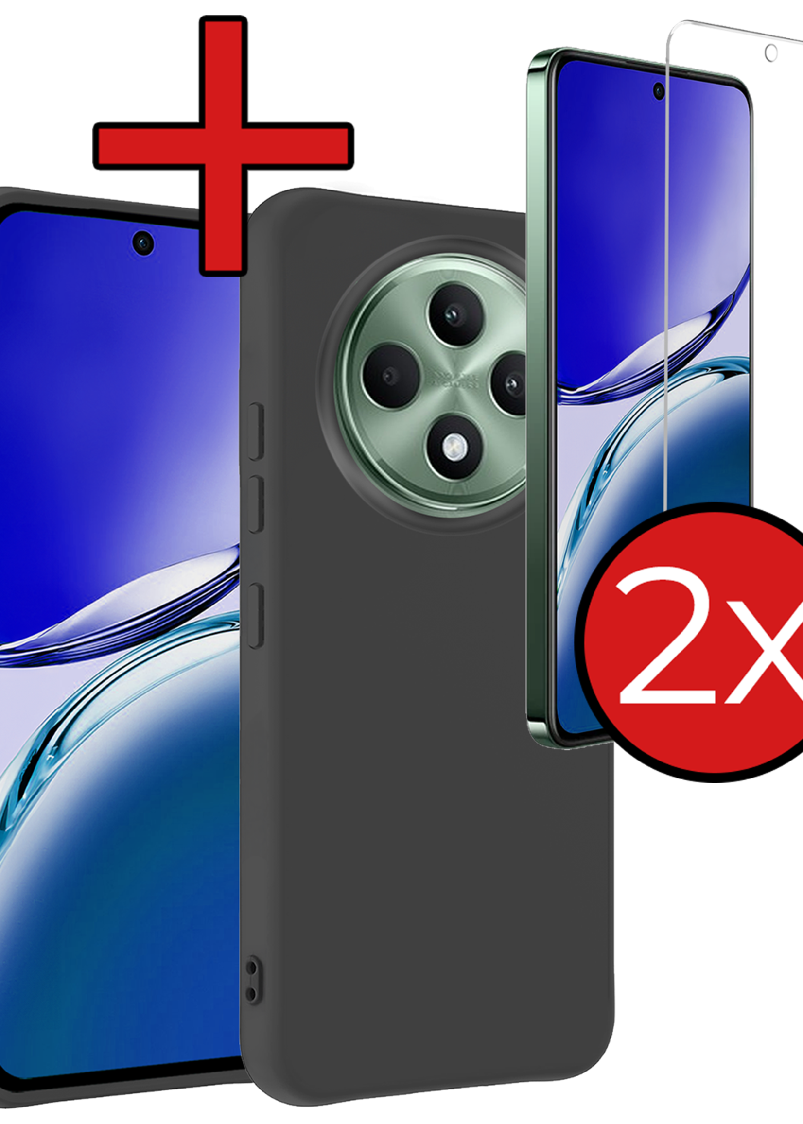 BTH BTH OPPO Reno 12F Hoesje Siliconen Met 2x Screenprotector - Zwart