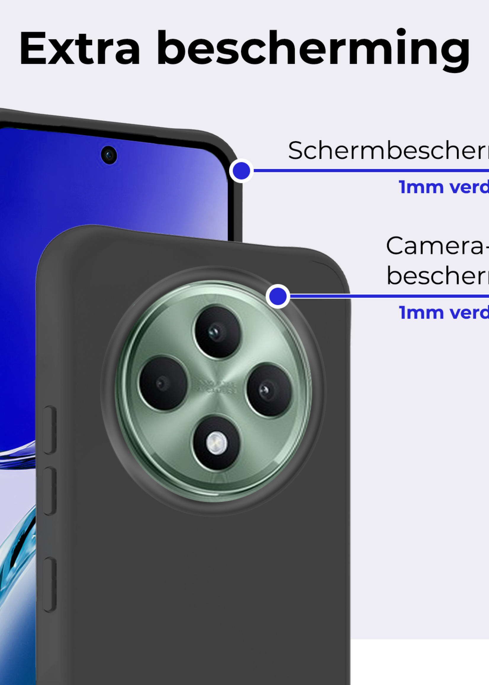 BTH BTH OPPO Reno 12F Hoesje Siliconen Met 2x Screenprotector - Zwart