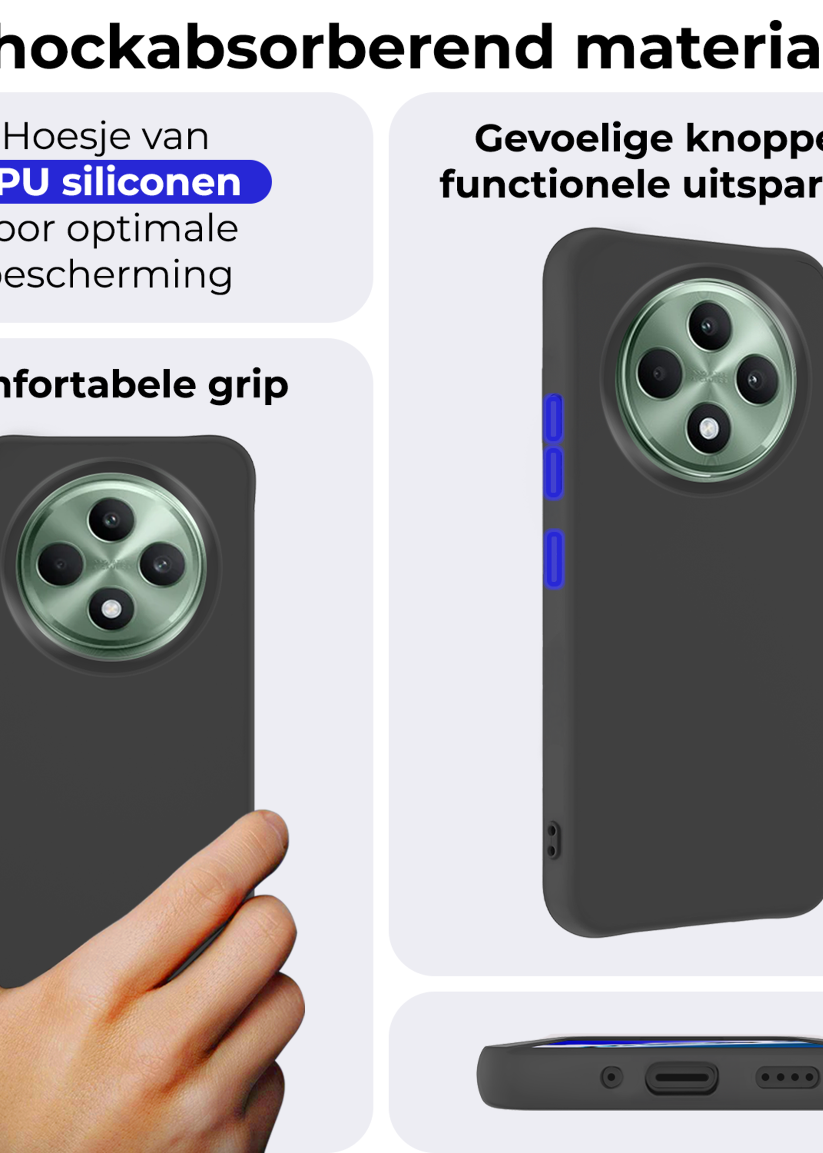 BTH BTH OPPO Reno 12F Hoesje Siliconen Met 2x Screenprotector - Zwart