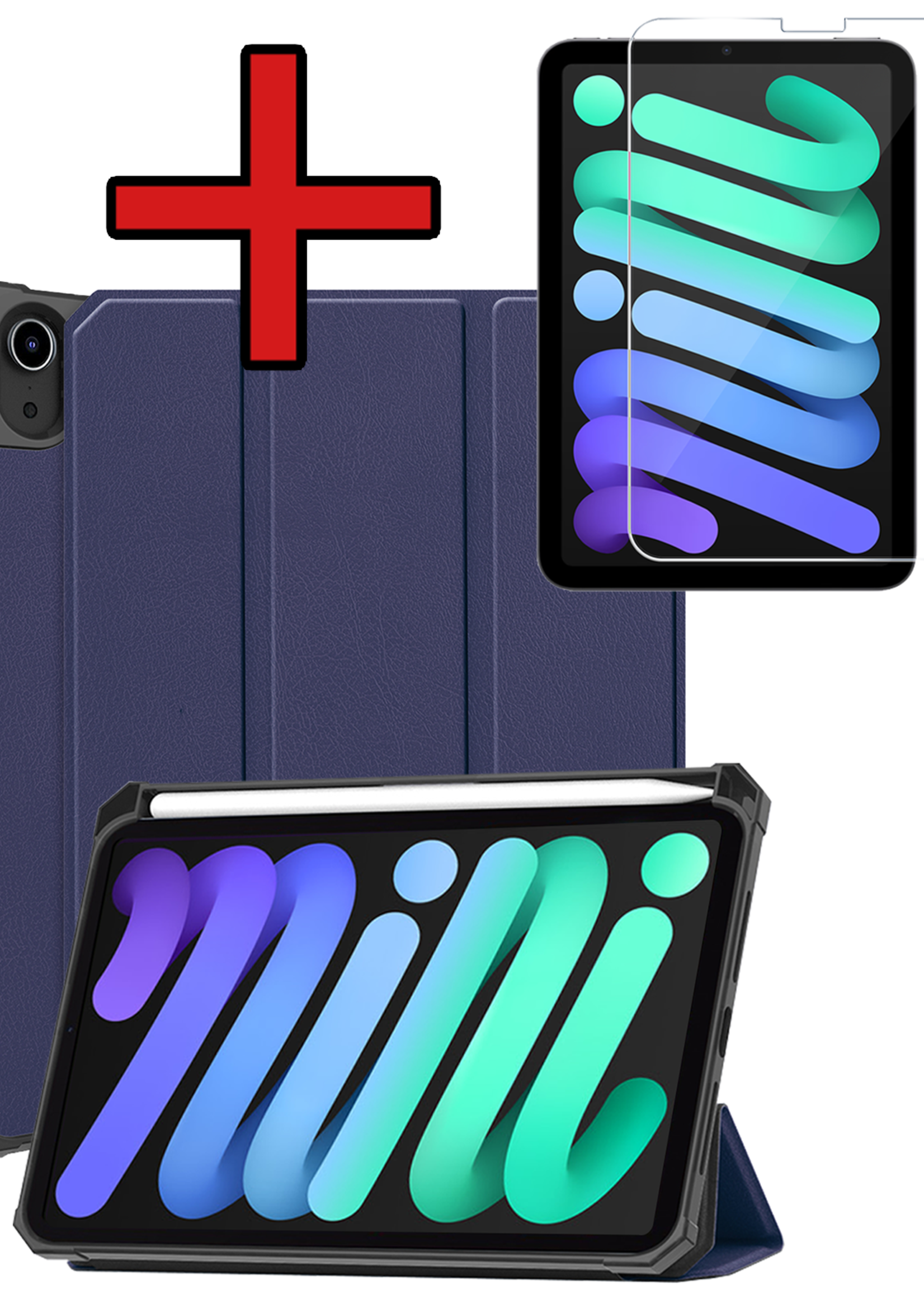 BTH BTH iPad Mini 7 Hoesje Met Uitsparing Apple Pencil En Met Screenprotector - Donkerblauw