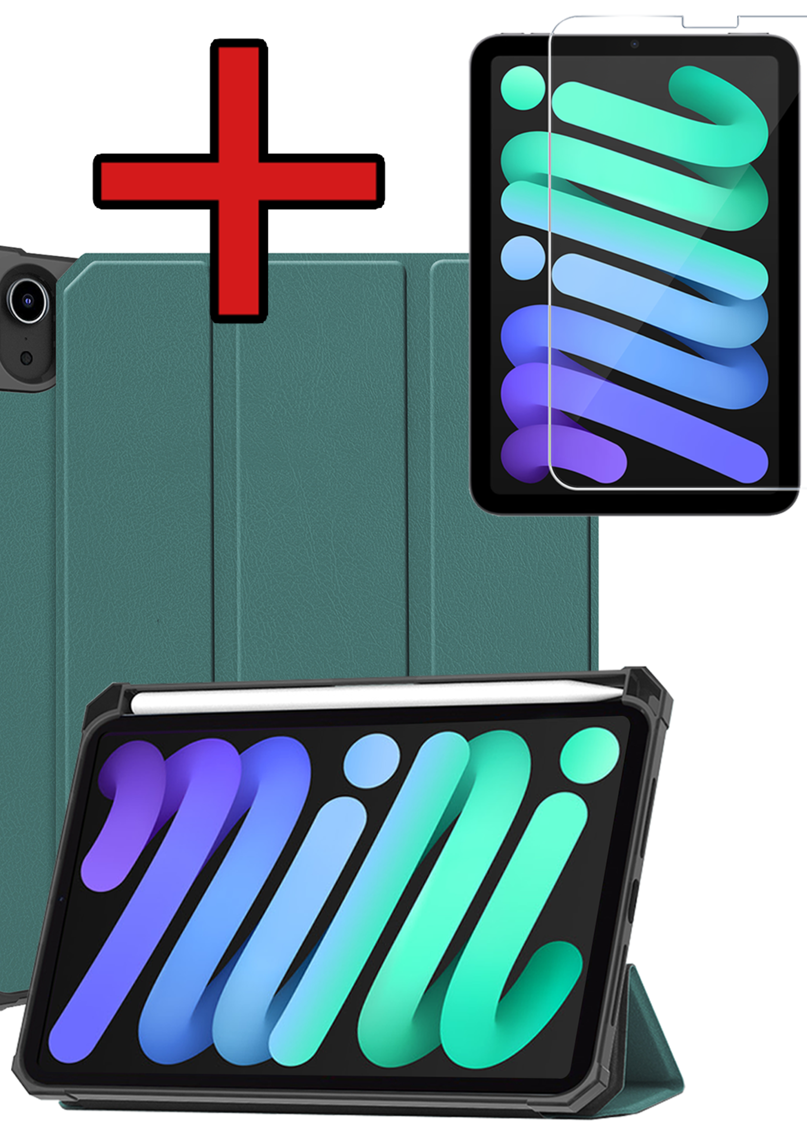 BTH BTH iPad Mini 7 Hoesje Met Uitsparing Apple Pencil En Met Screenprotector - Donkergroen