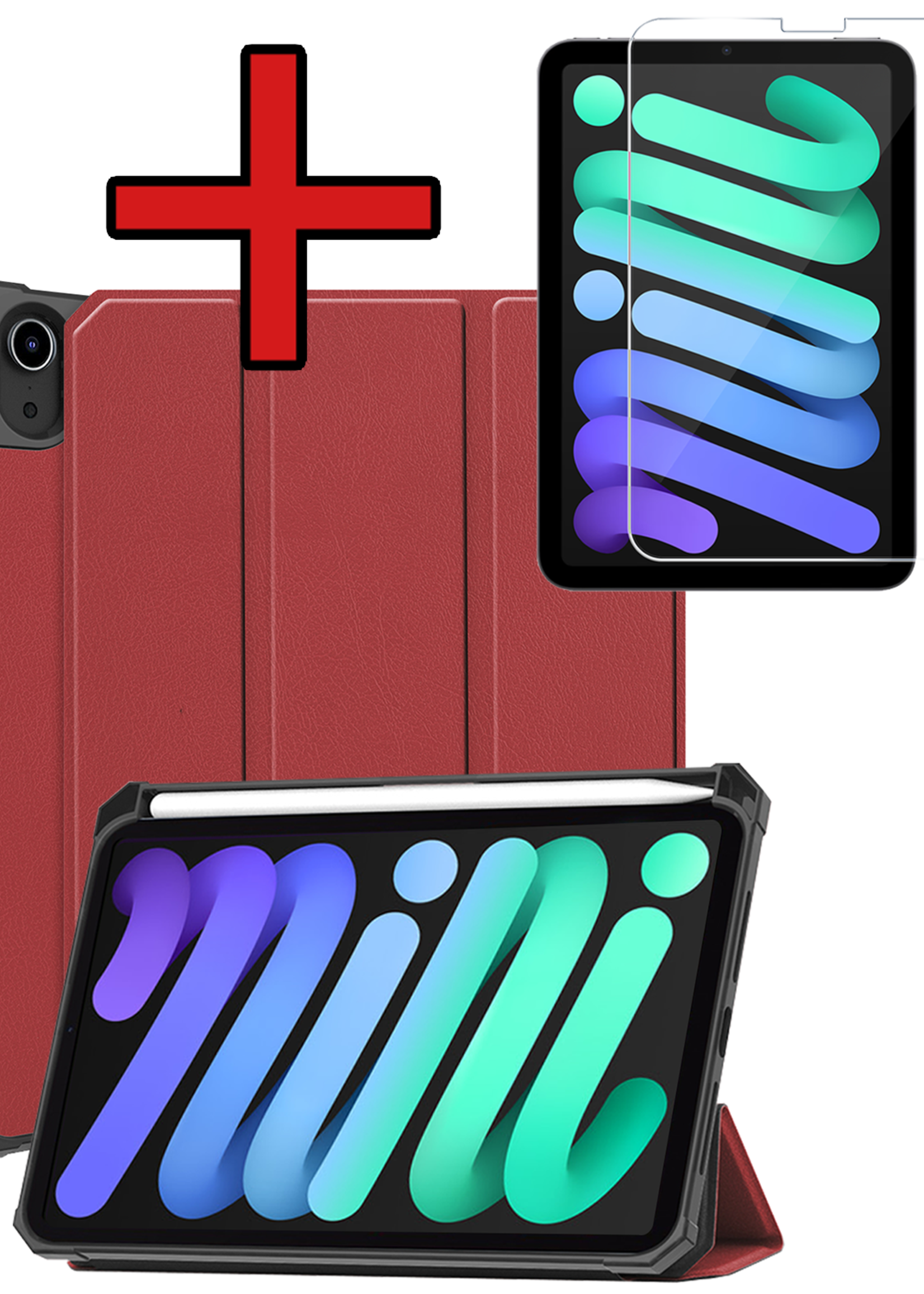 BTH BTH iPad Mini 7 Hoesje Met Uitsparing Apple Pencil En Met Screenprotector - Donkerrood
