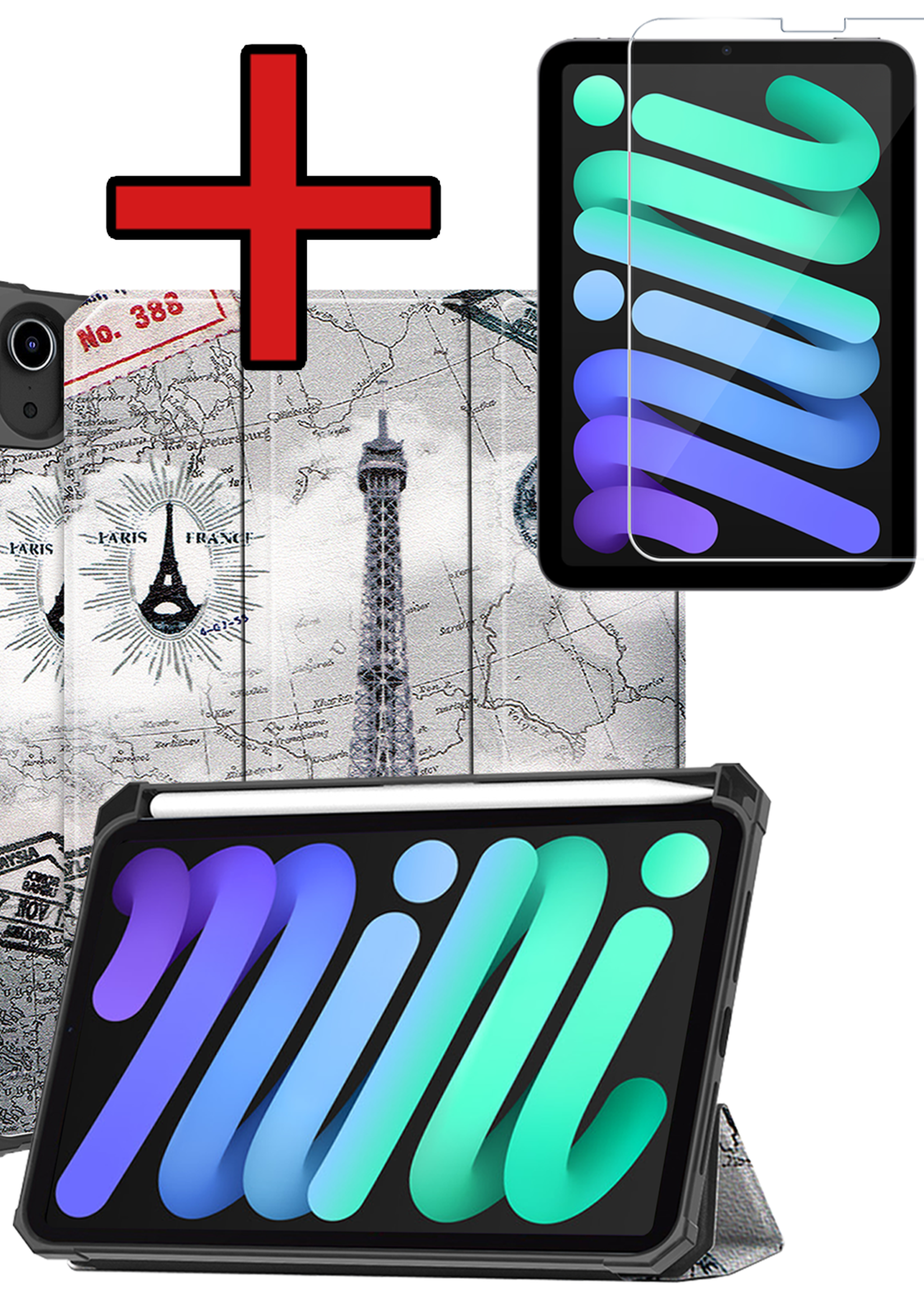 BTH BTH iPad Mini 7 Hoesje Met Uitsparing Apple Pencil En Met Screenprotector - Eiffeltoren