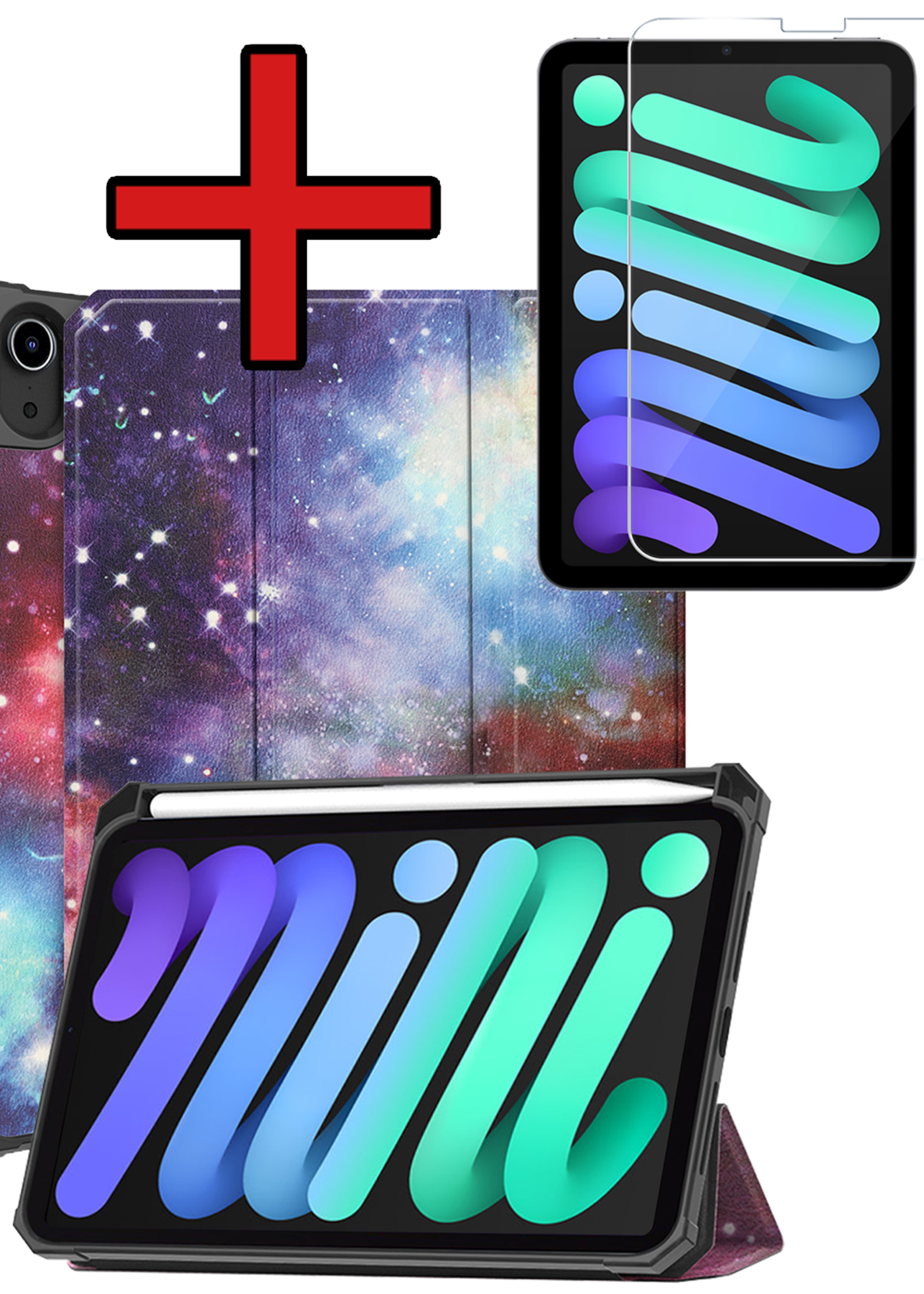 BTH BTH iPad Mini 7 Hoesje Met Uitsparing Apple Pencil En Met Screenprotector - Galaxy