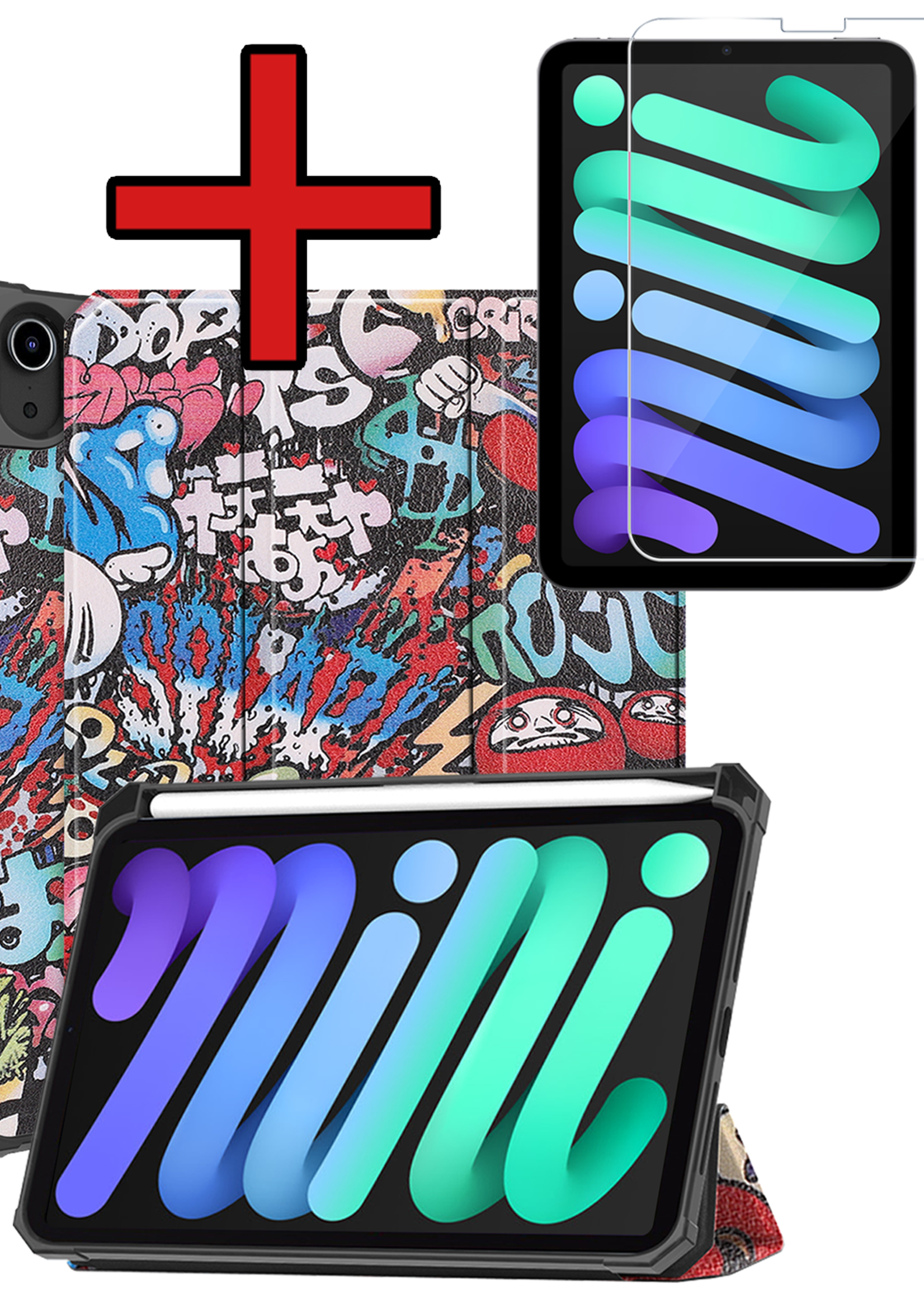 BTH BTH iPad Mini 7 Hoesje Met Uitsparing Apple Pencil En Met Screenprotector - Graffity