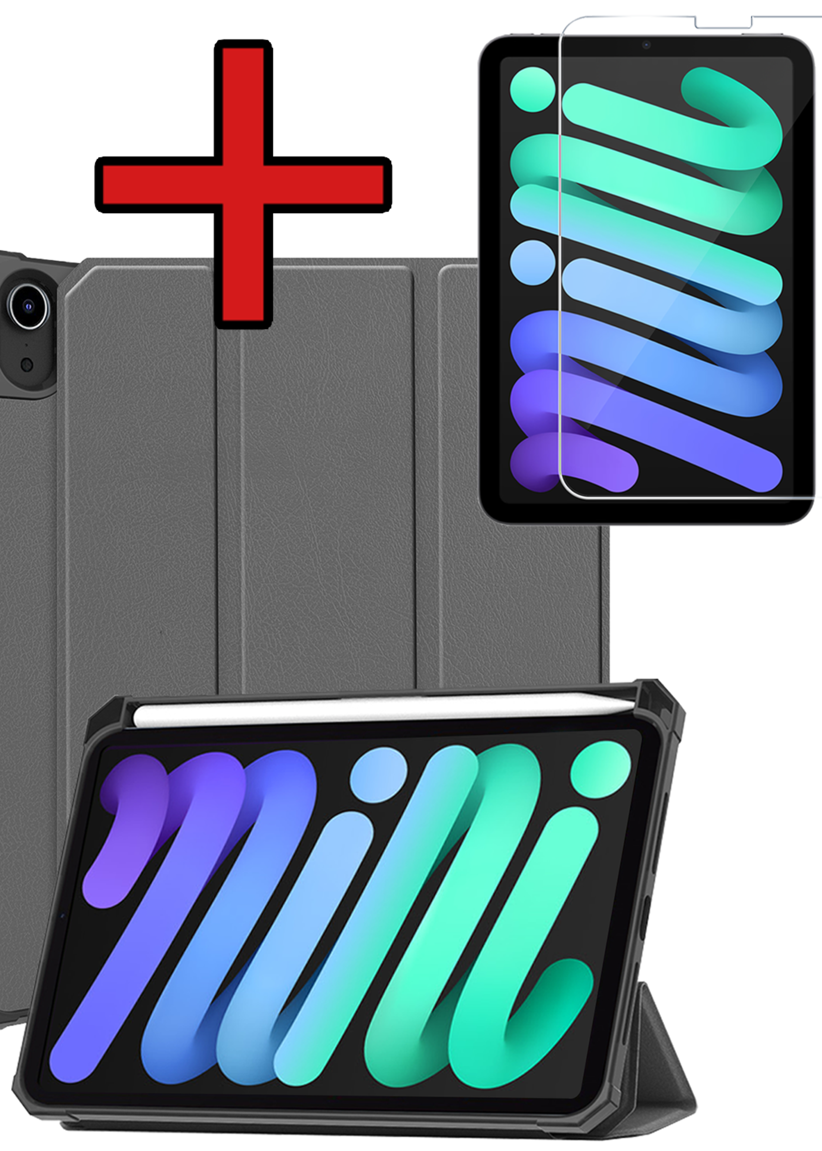 BTH BTH iPad Mini 7 Hoesje Met Uitsparing Apple Pencil En Met Screenprotector - Grijs