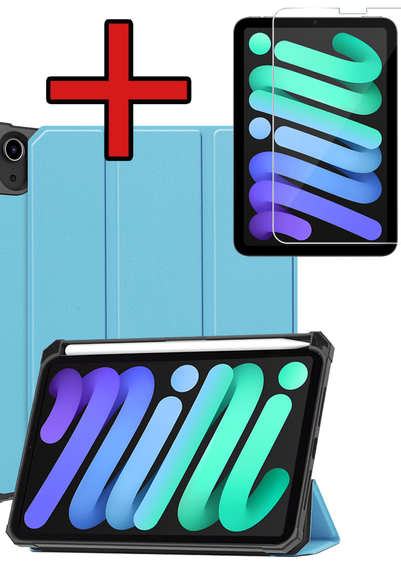 BTH BTH iPad Mini 7 Hoesje Met Uitsparing Apple Pencil En Met Screenprotector - Lichtblauw