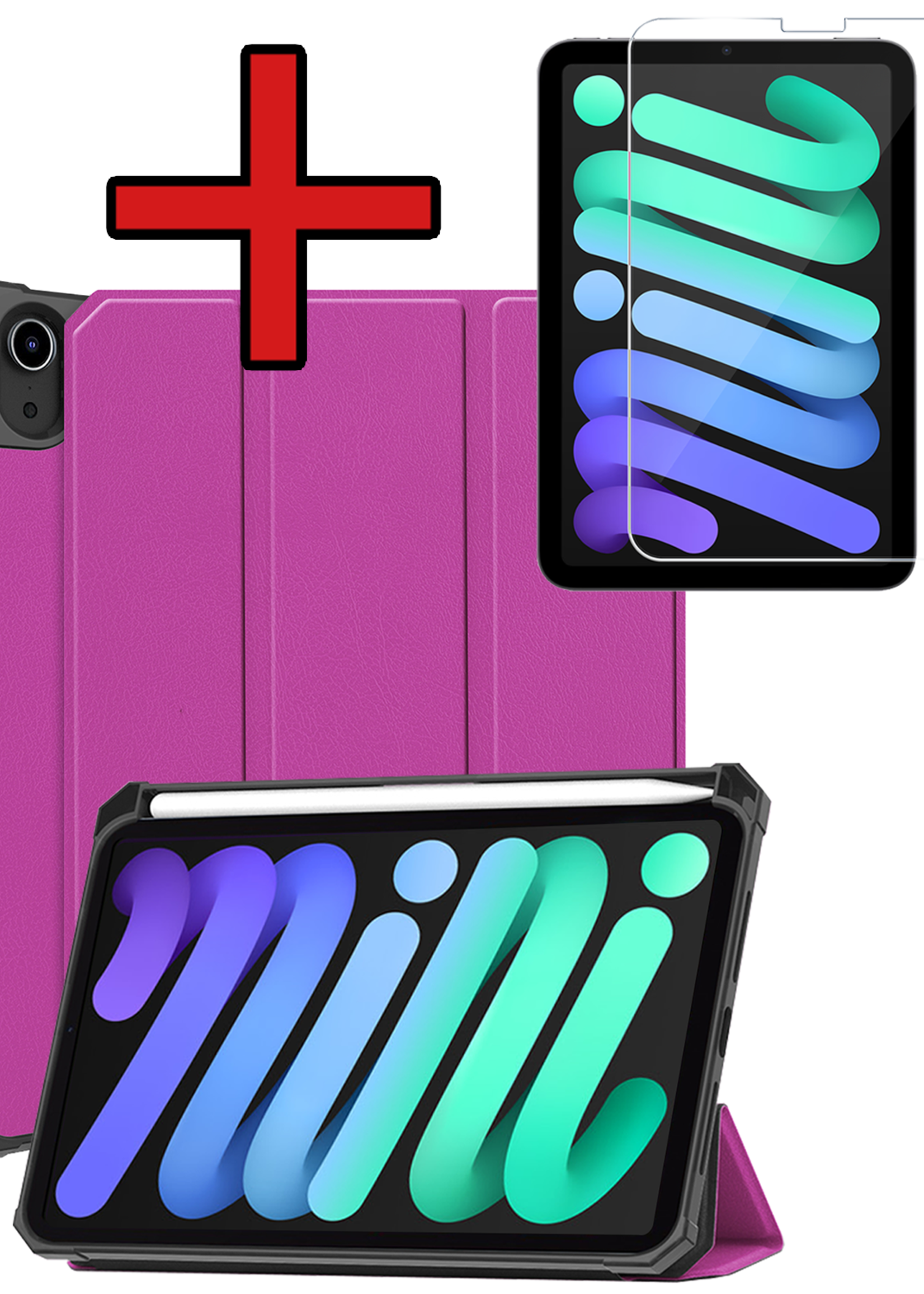 BTH BTH iPad Mini 7 Hoesje Met Uitsparing Apple Pencil En Met Screenprotector - Paars