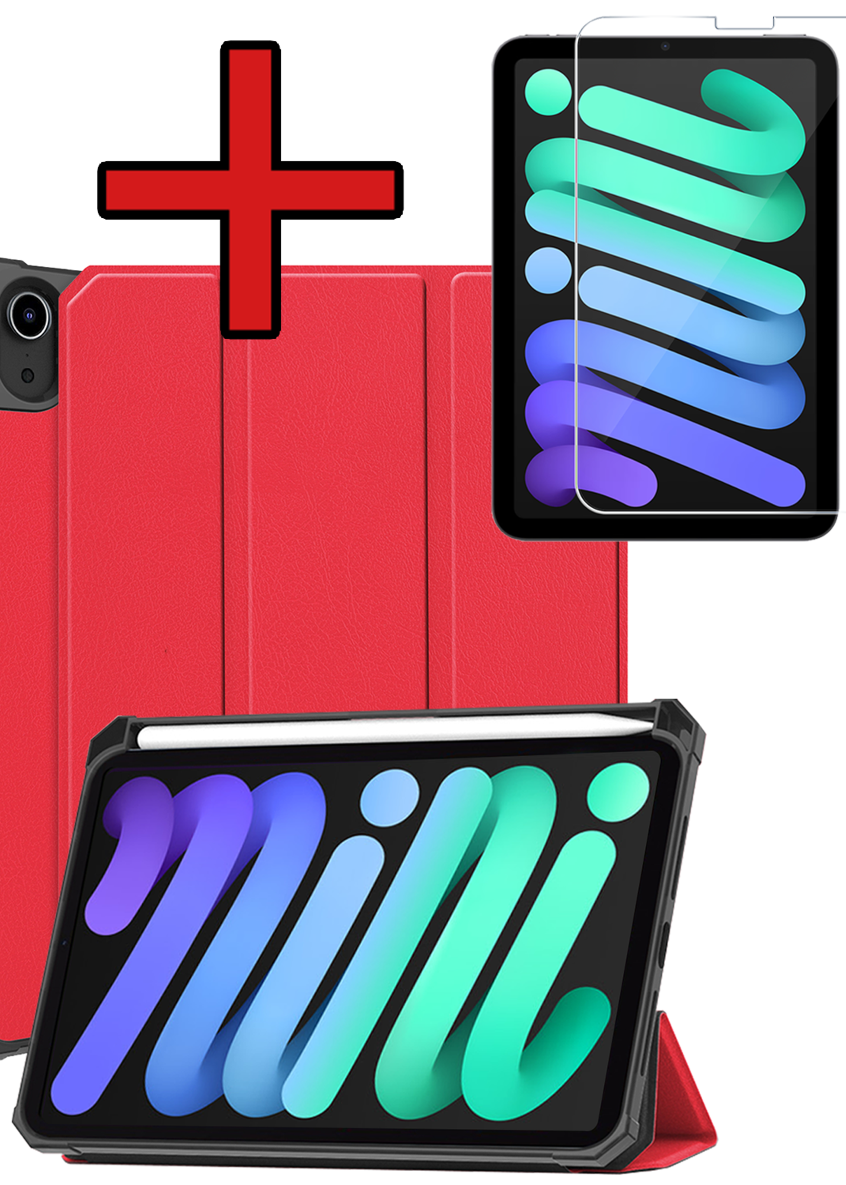 BTH BTH iPad Mini 7 Hoesje Met Uitsparing Apple Pencil En Met Screenprotector - Rood