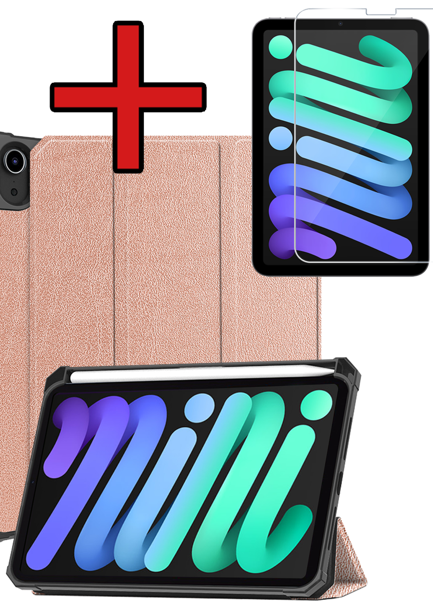 BTH BTH iPad Mini 7 Hoesje Met Uitsparing Apple Pencil En Met Screenprotector - Rose Goud