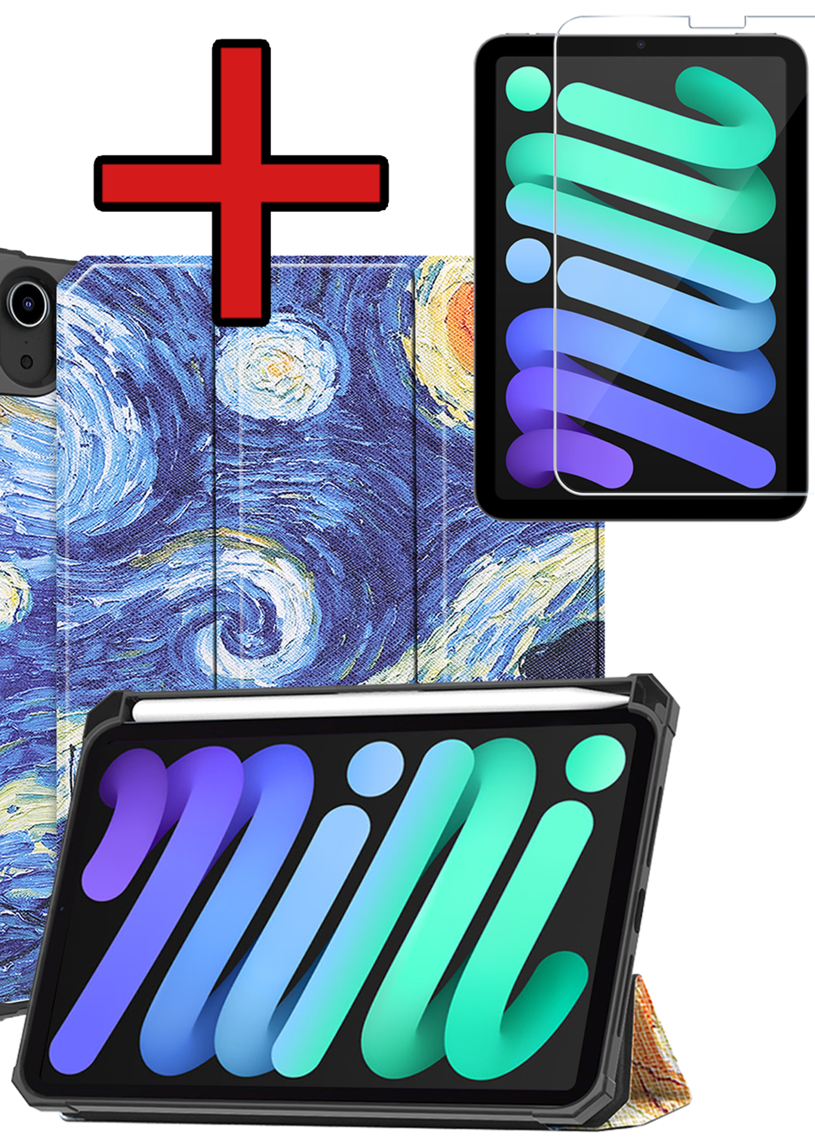 BTH BTH iPad Mini 7 Hoesje Met Uitsparing Apple Pencil En Met Screenprotector - Sterrenhemel