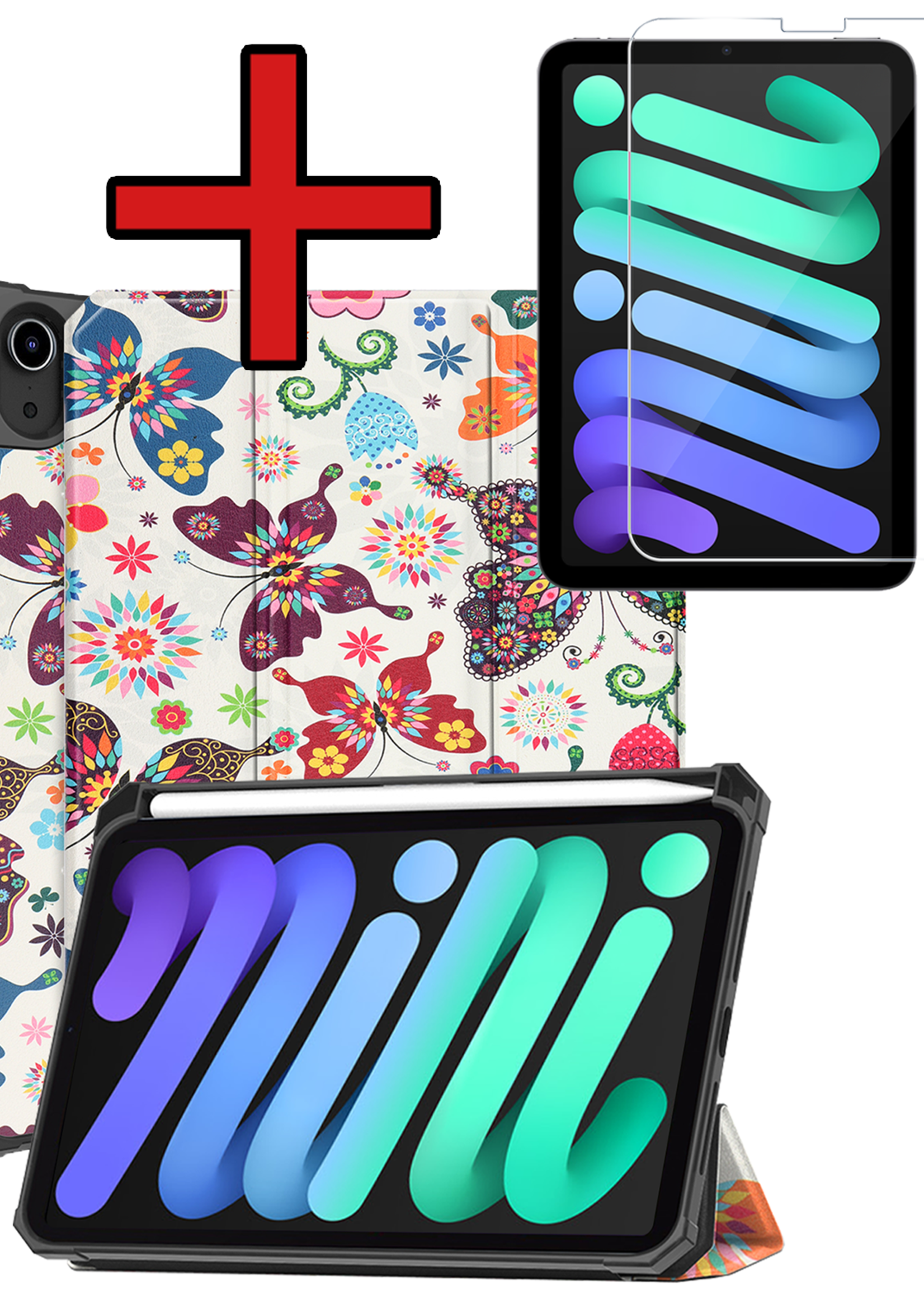 BTH BTH iPad Mini 7 Hoesje Met Uitsparing Apple Pencil En Met Screenprotector - Vlinder