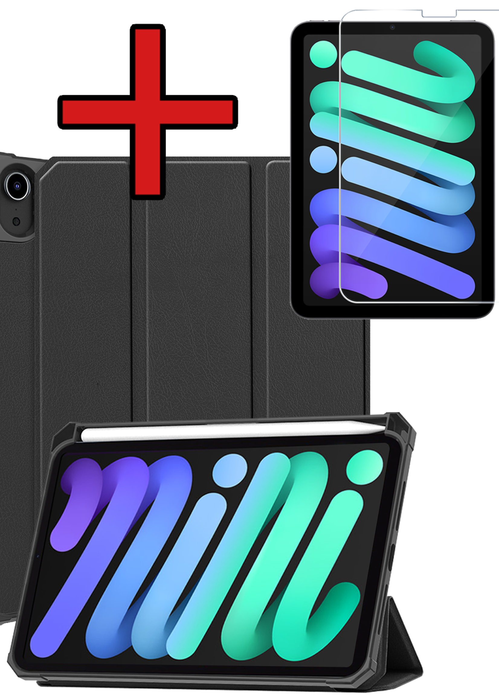 BTH BTH iPad Mini 7 Hoesje Met Uitsparing Apple Pencil En Met Screenprotector - Zwart
