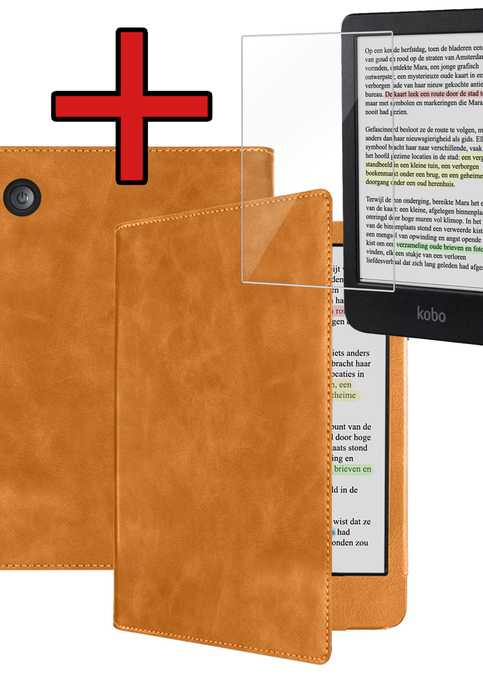 BTH BTH Kobo Clara Colour Hoesje Leer Met Screenprotector - Bruin