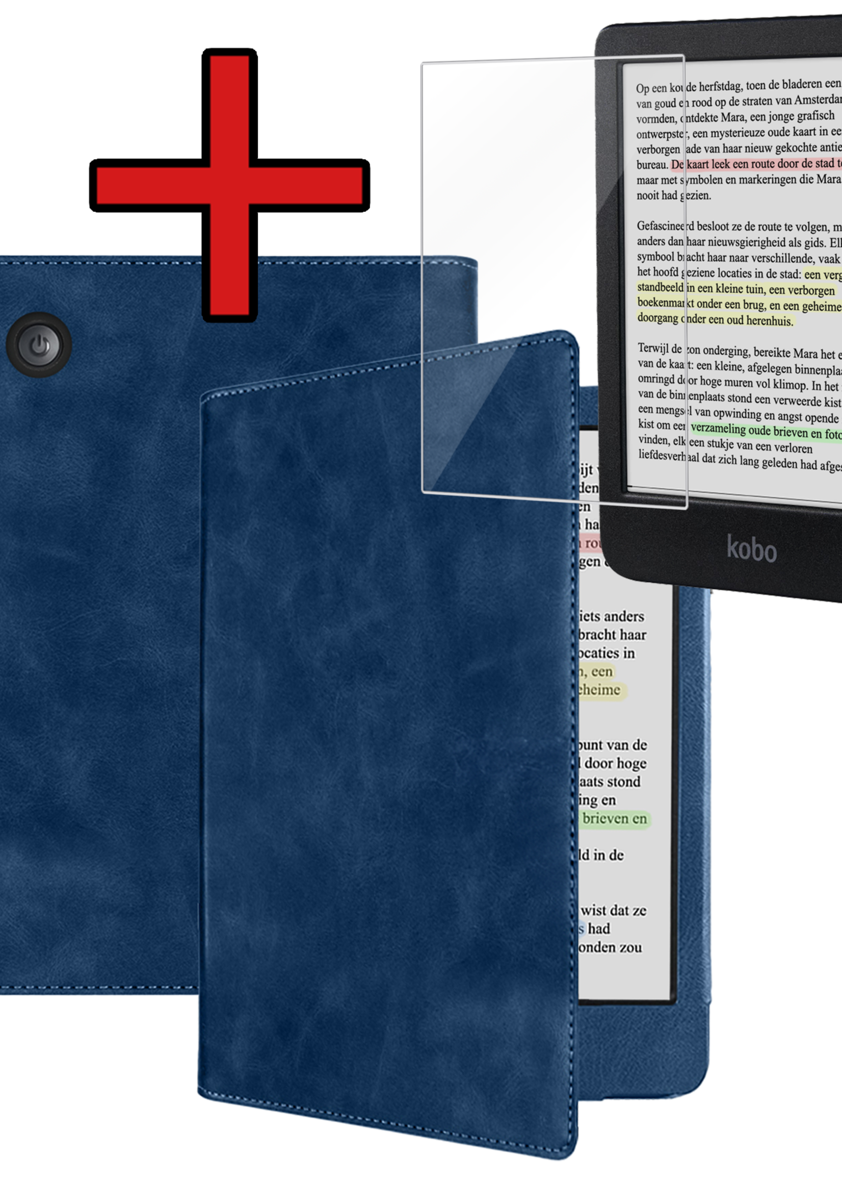 BTH BTH Kobo Clara Colour Hoesje Leer Met Screenprotector - Donkerblauw