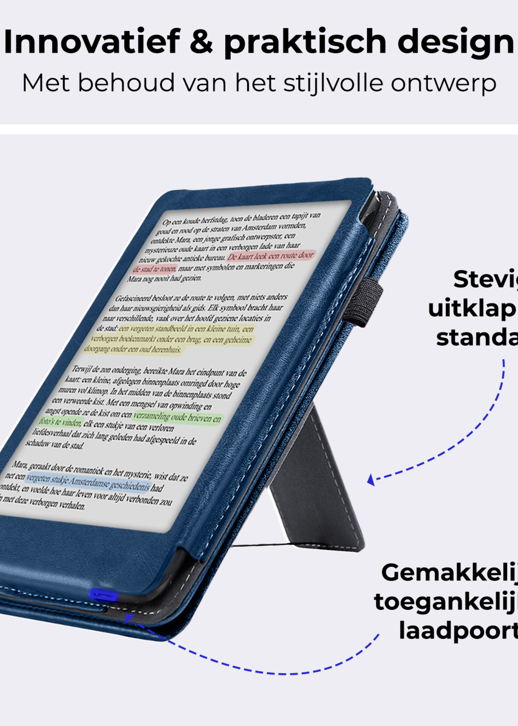 BTH BTH Kobo Clara Colour Hoesje Leer Met Screenprotector - Donkerblauw