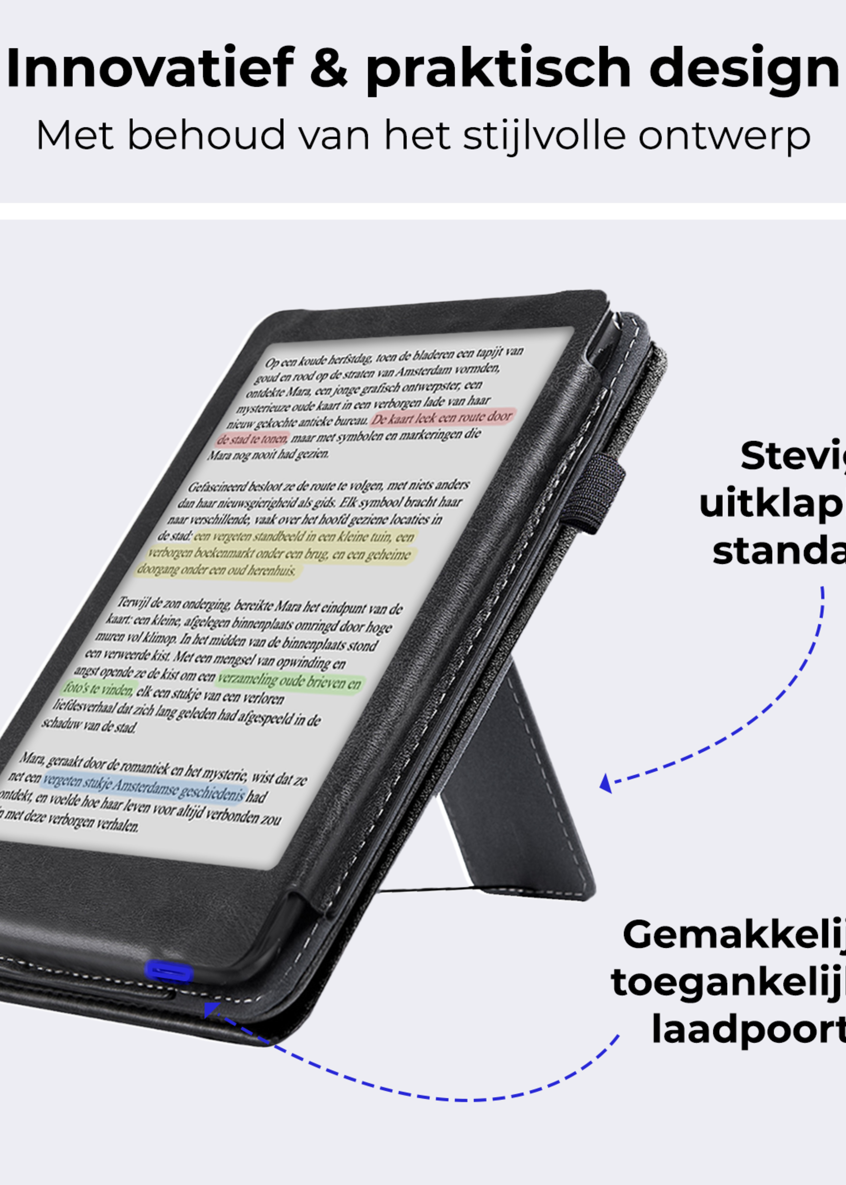 BTH BTH Kobo Clara Colour Hoesje Leer Met Screenprotector - Zwart