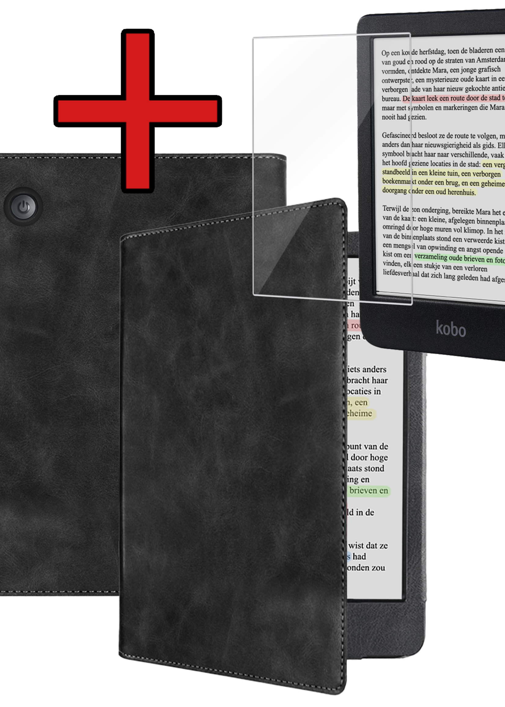 BTH BTH Kobo Clara Colour Hoesje Leer Met Screenprotector - Zwart