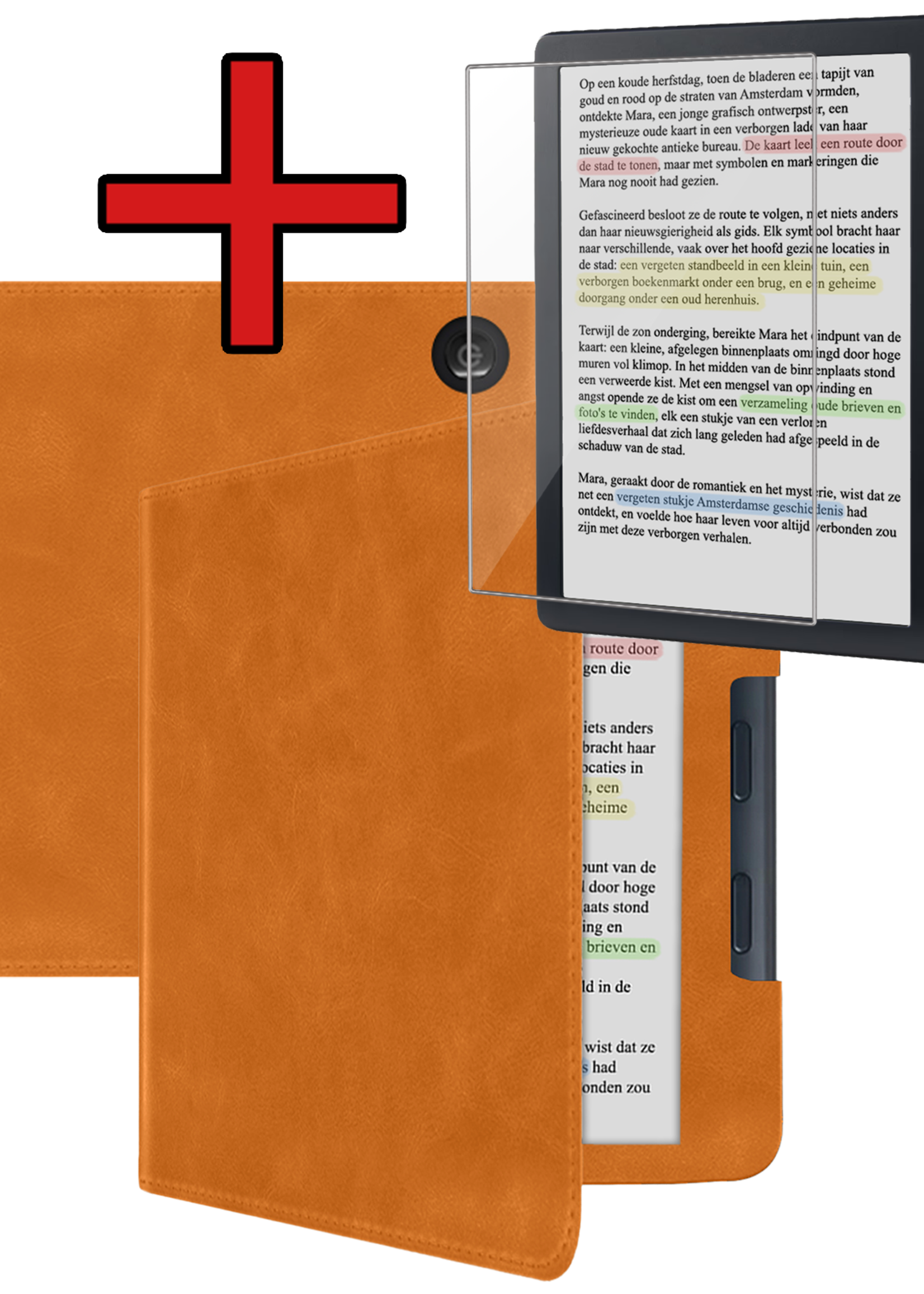 BTH BTH Kobo Libra Colour Hoesje Leer Met Screenprotector - Bruin