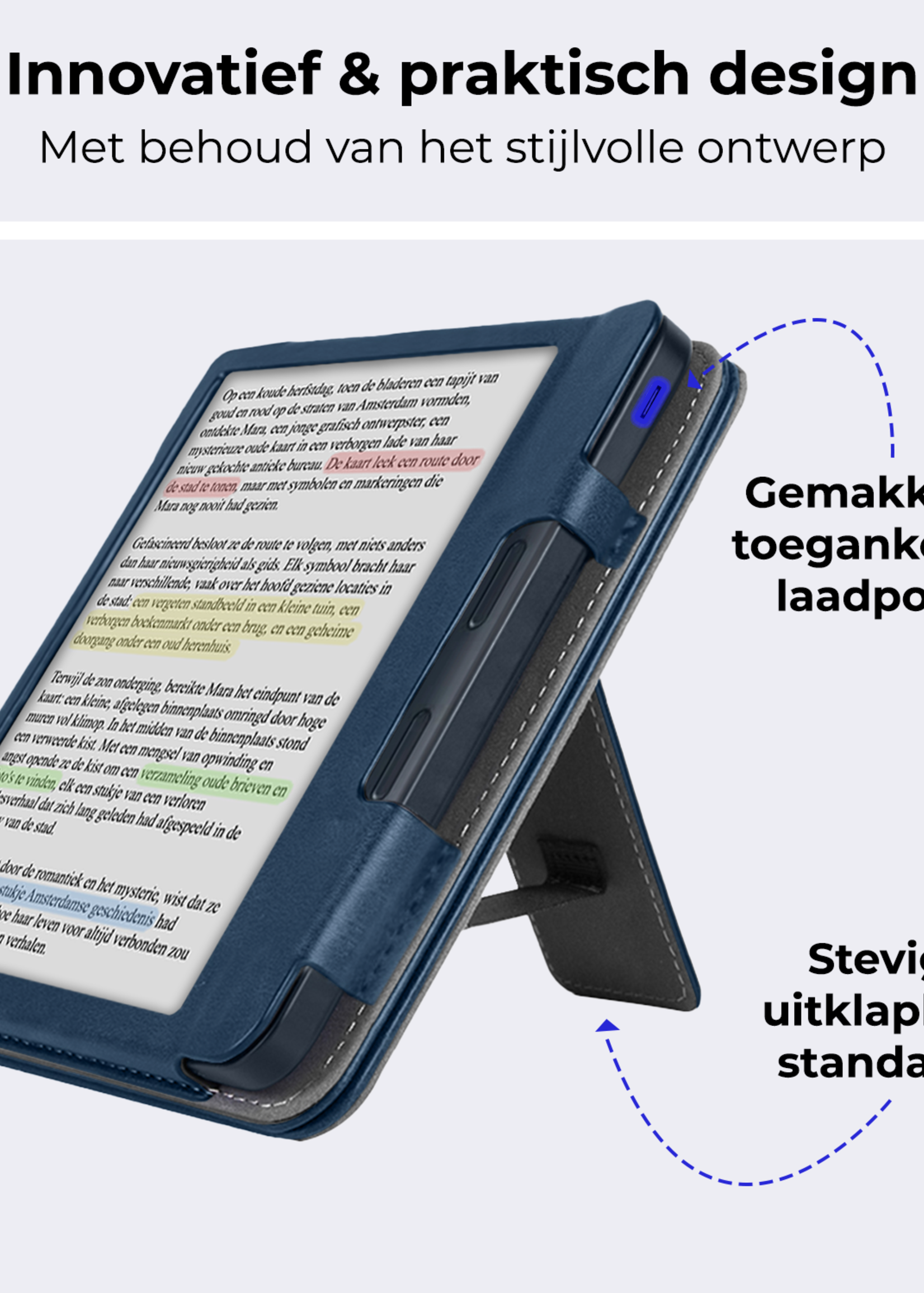BTH BTH Kobo Libra Colour Hoesje Leer Met Screenprotector - Donkerblauw