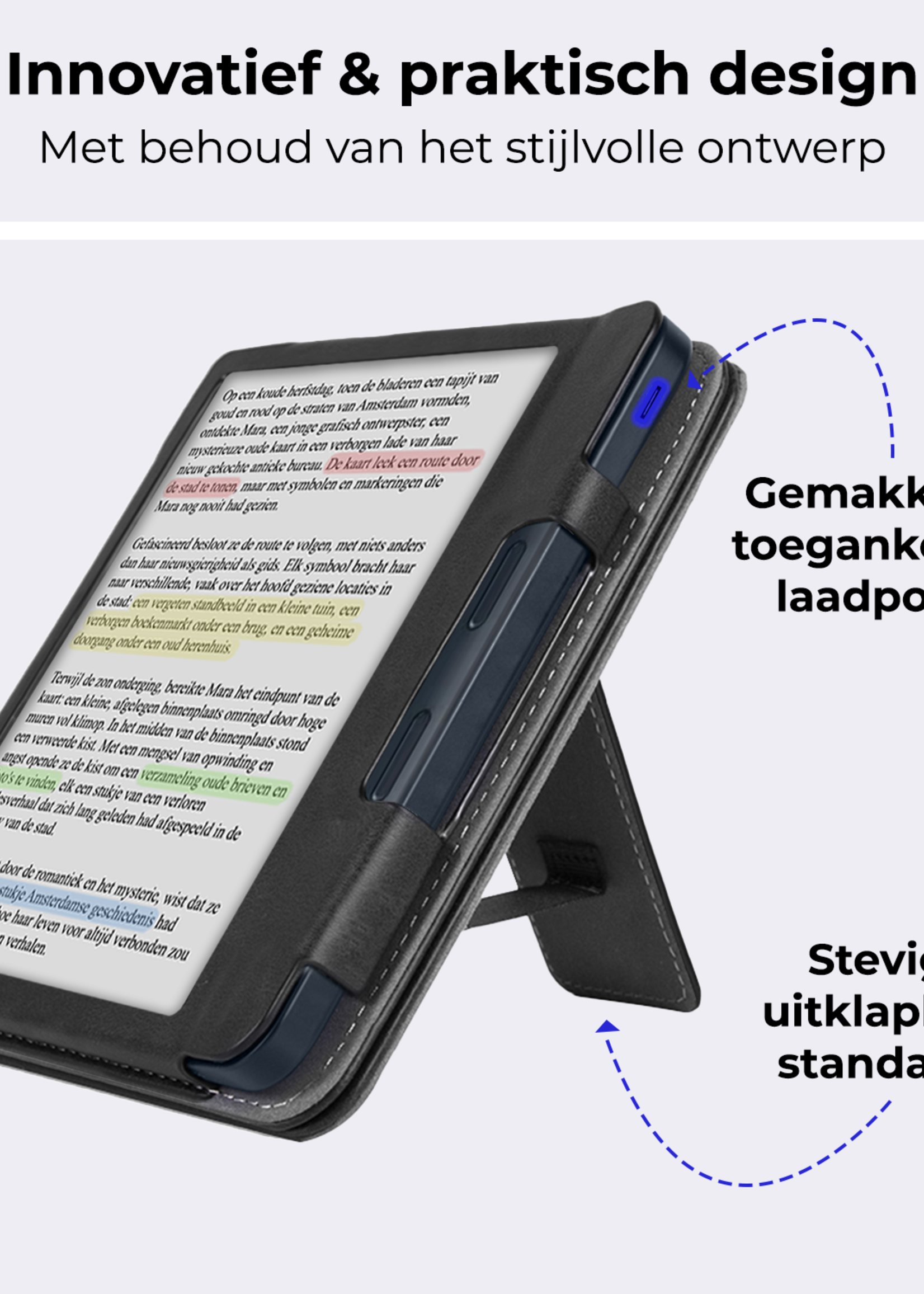 BTH BTH Kobo Libra Colour Hoesje Leer Met Screenprotector - Zwart