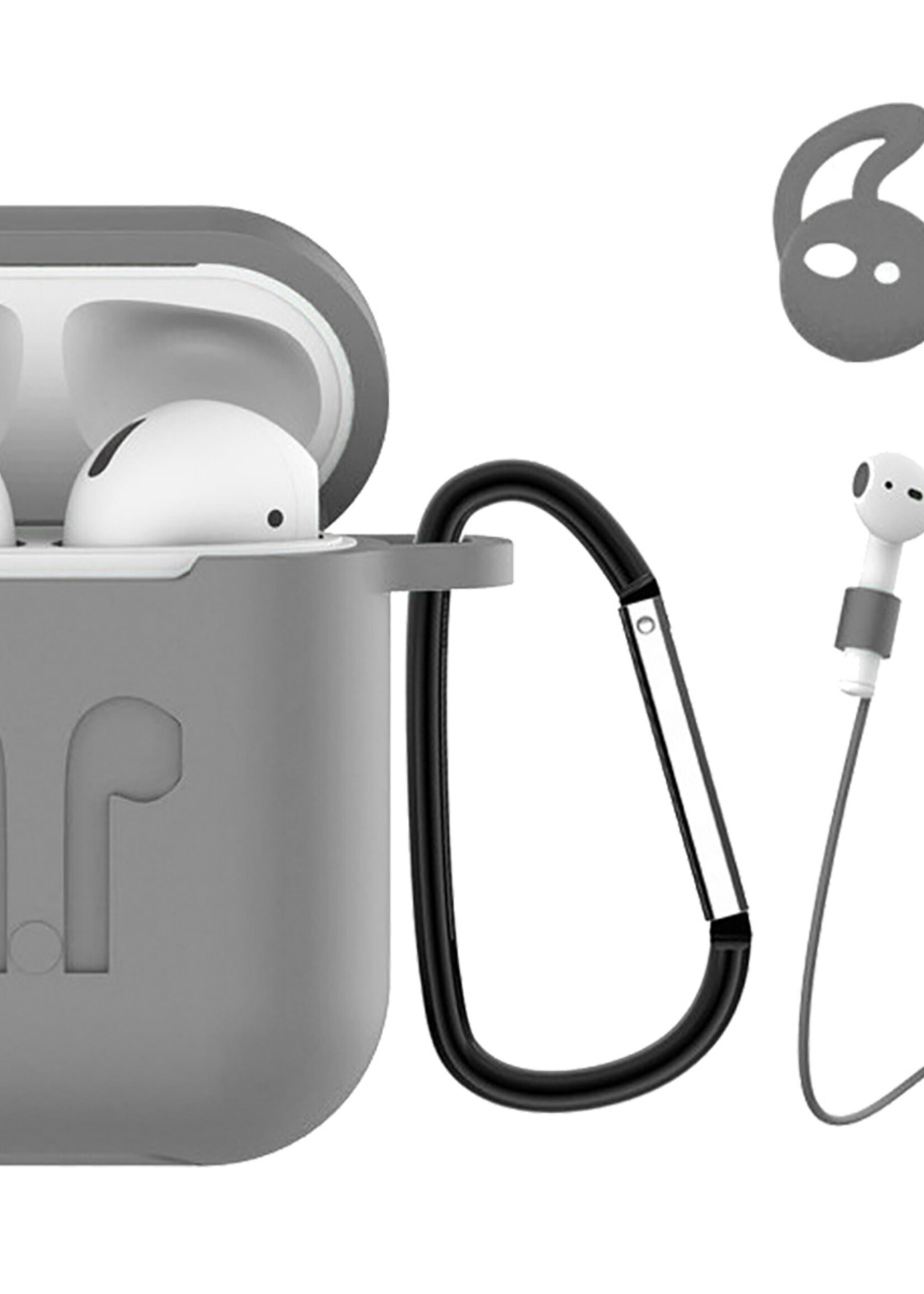 BTH 3-in-1 Siliconen Bescherm Hoesje Case Cover voor Apple AirPods 1 Grijs
