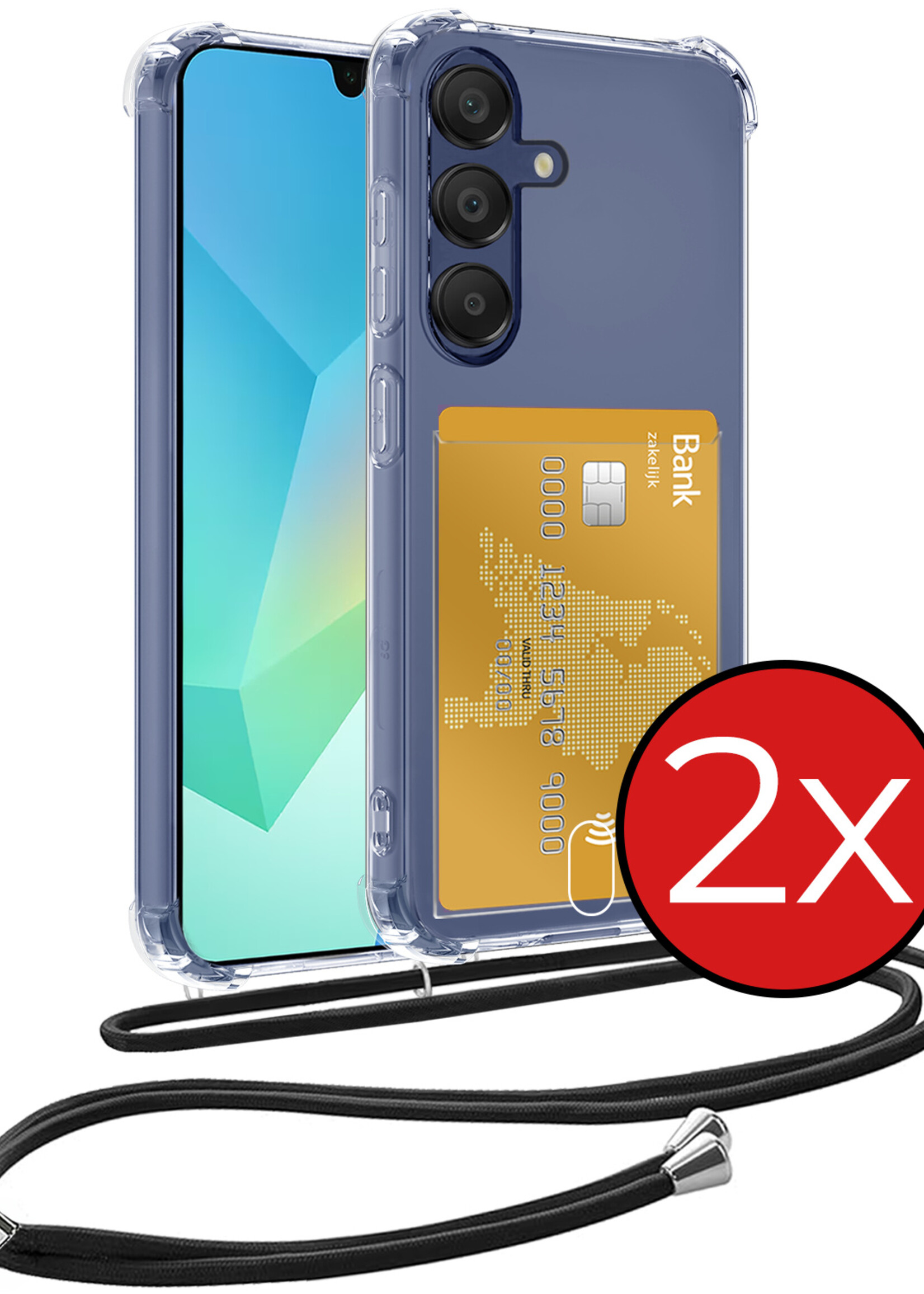 BTH BTH Samsung Galaxy A16 Hoesje Pashouder met Koord - 2 PACK
