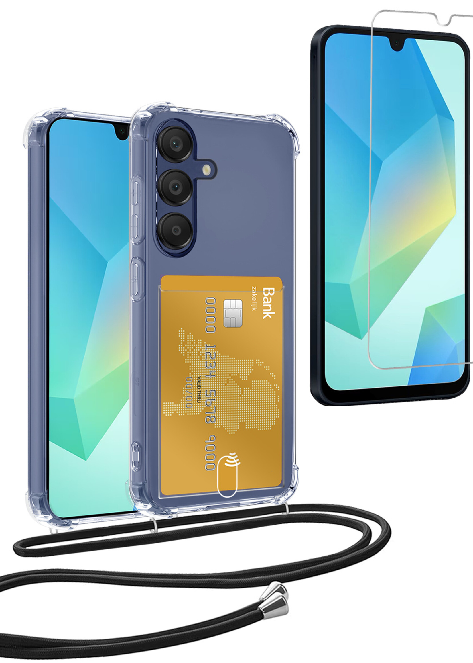 BTH BTH Samsung Galaxy A16 Hoesje Pashouder met Koord Met Screenprotector